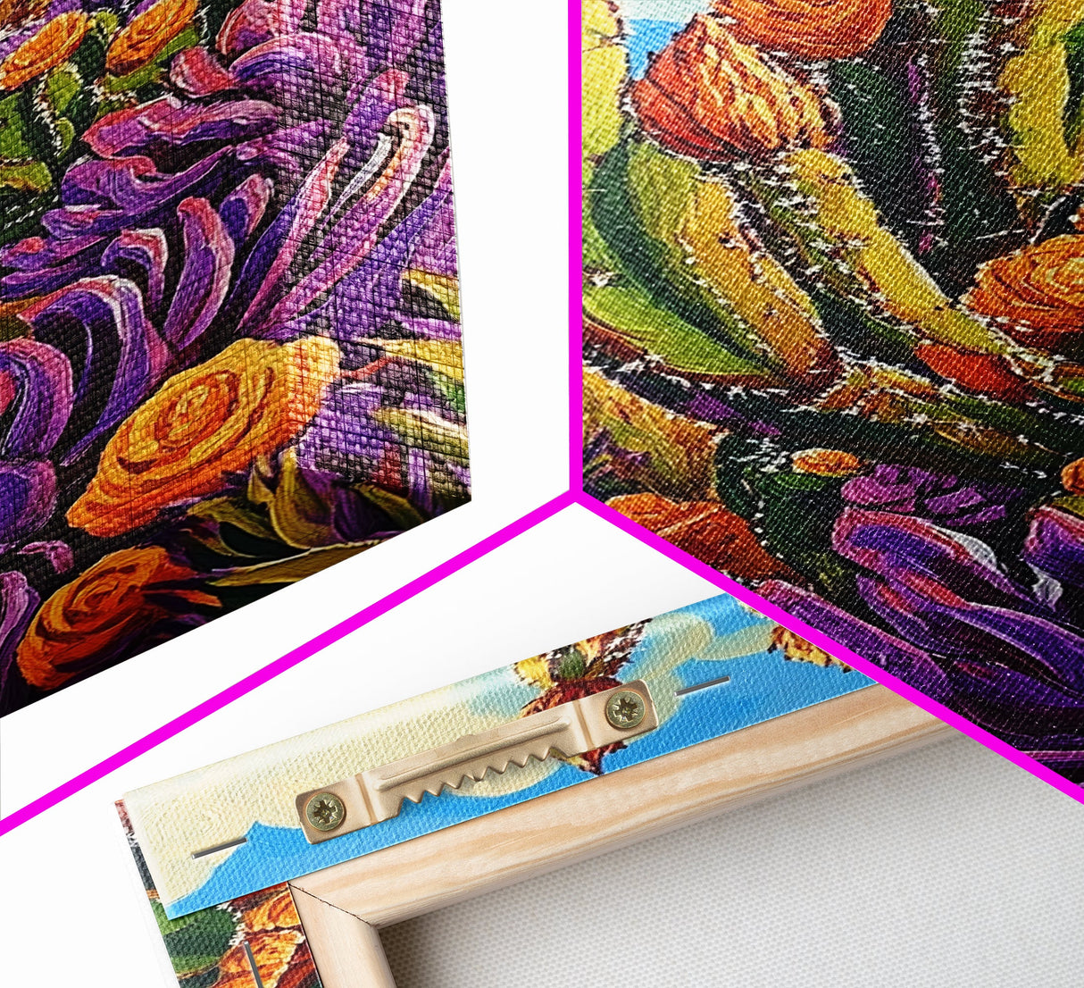 Cactus Flowers, Desert, Bright Succulent Garden, Framed Canvas Print, Colorful Kitchen Wall Art, Boho Desert Decor, Eclectic Nature Style