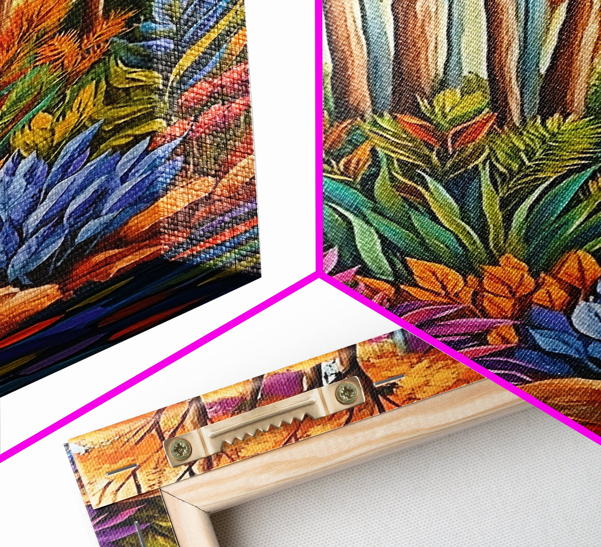 Autumn Forest, Leaves Colorful, Framed Canvas Print bright fall foliage nature painting, botanical boho forest scene, Kitchen Wall Art