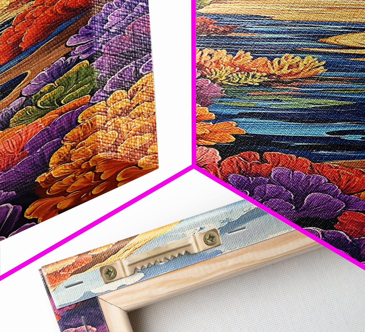 River, Desert, Floral, Art, Canvas Print, Colorful floral river scene with desert hills, perfect bedroom or hallway Southwestern wall art