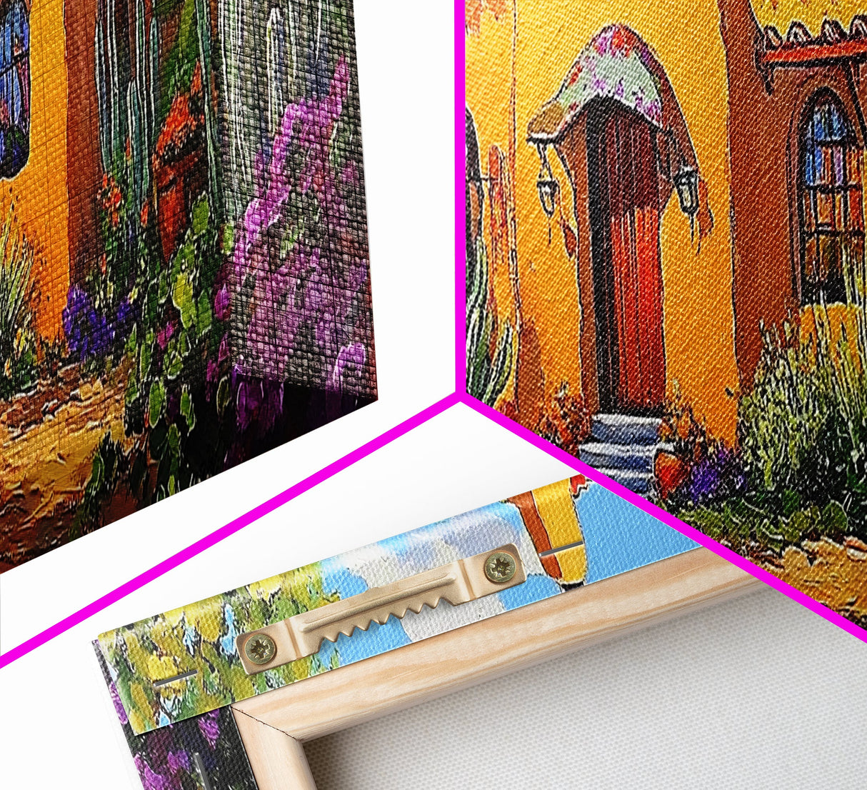 Desert Casa Art, Colorful Home, Cactus Painting, Framed Canvas Print, Vibrant Southwest Decor, Living Room Wall Art, Spanish Style Art