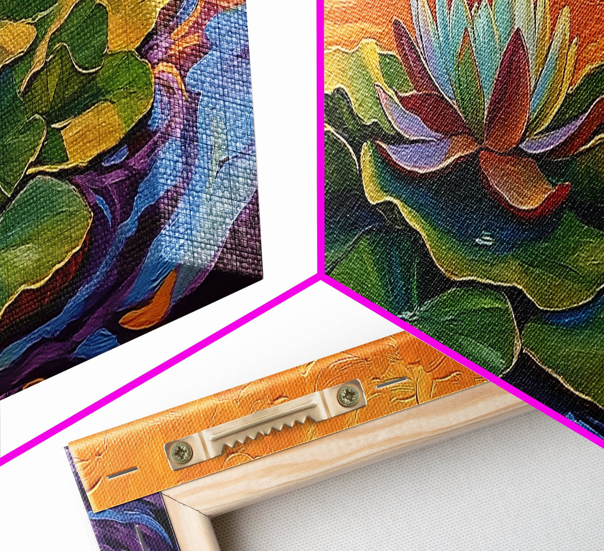 Lotus Flower, Serene Sunset, Water Lily, Zen Art, Framed Canvas Print, spa wall decor, yoga room art, calming peaceful painting