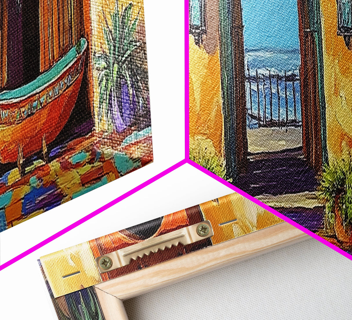 Spanish Courtyard, Bright Doorway, Coastal Decor, Southwest Art, Canvas Print, kitchen wall art, rustic boho art, vibrant home design