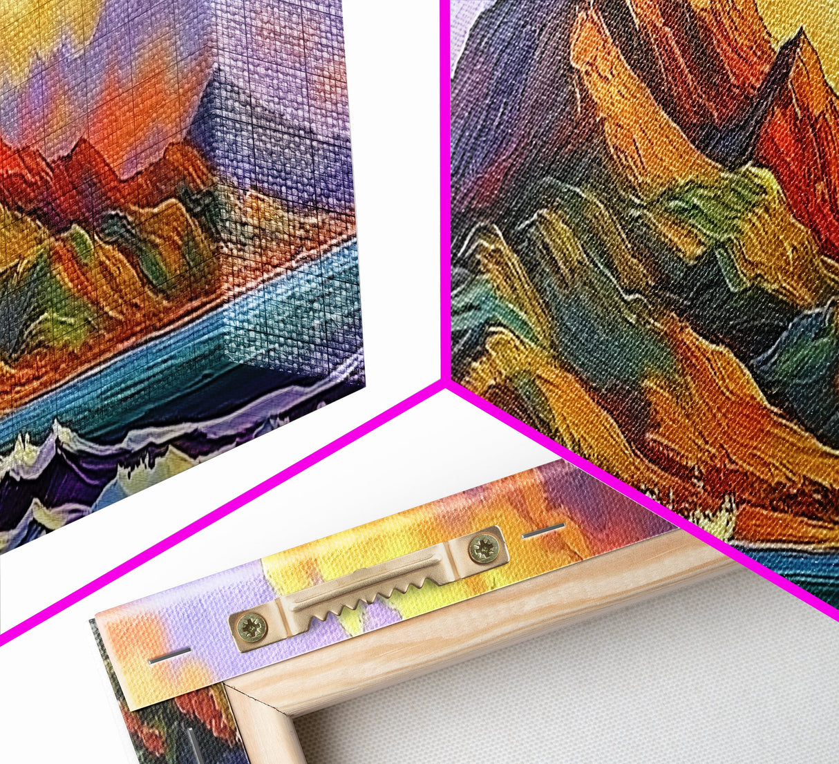 Mountain Wave Scene, Sunset Coastal Painting, Dramatic Landscape Art, Framed Canvas Print, Adventure Office or Living Room Wall Art