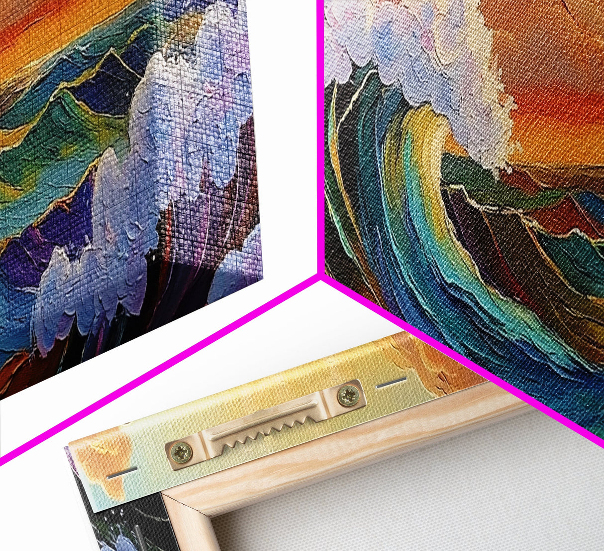 Sunset Ocean Wave, Colorful Seascape, Coastal Wall Decor, Living Room Art, Vibrant Beach Scene, Framed Canvas Print, Bold Brush Strokes