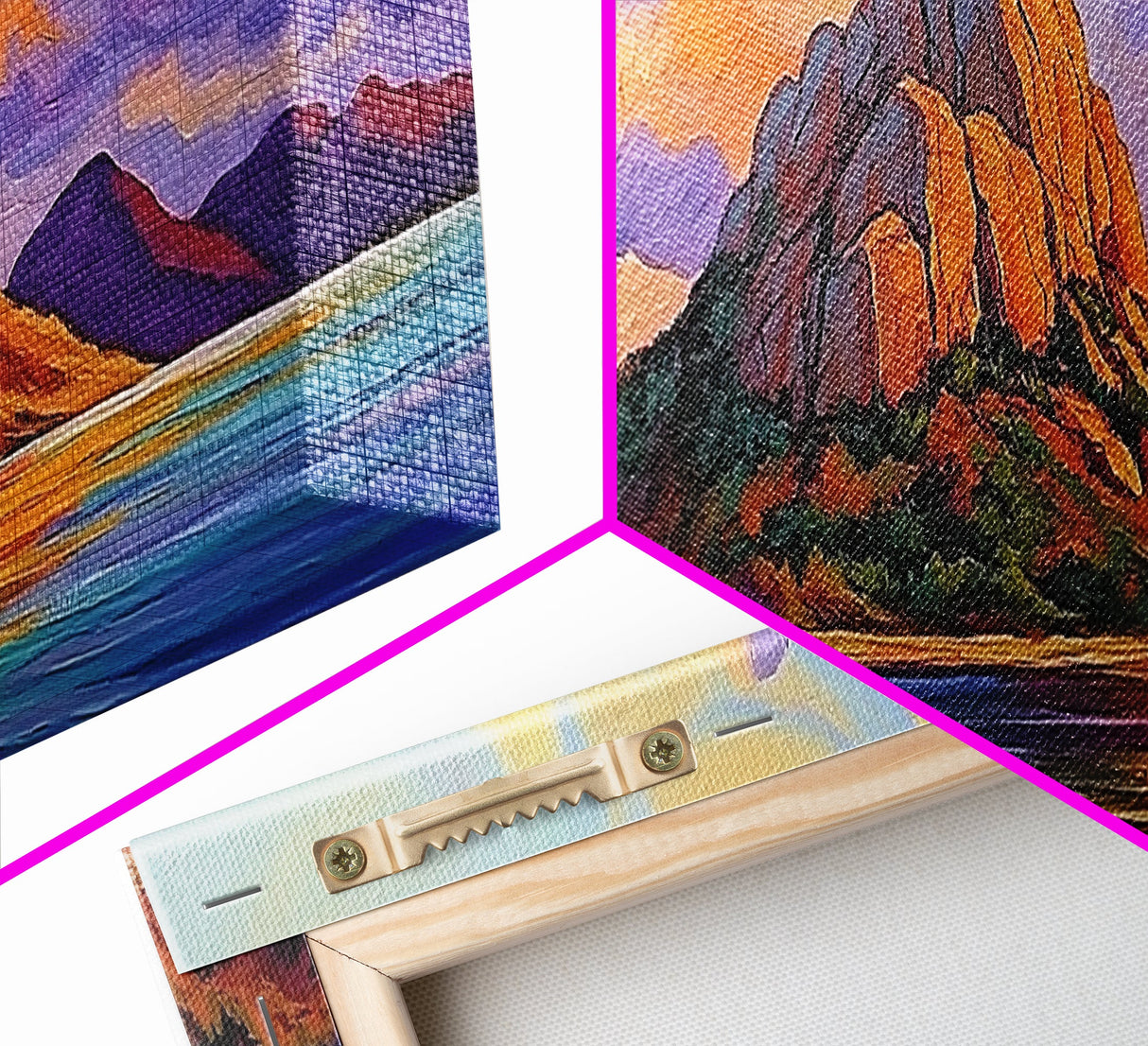 Mountain Coast, Sunset Glow, Majestic Landscape, Vibrant Horizon, Framed Canvas Print living room mountain wall art, rustic scenic decor