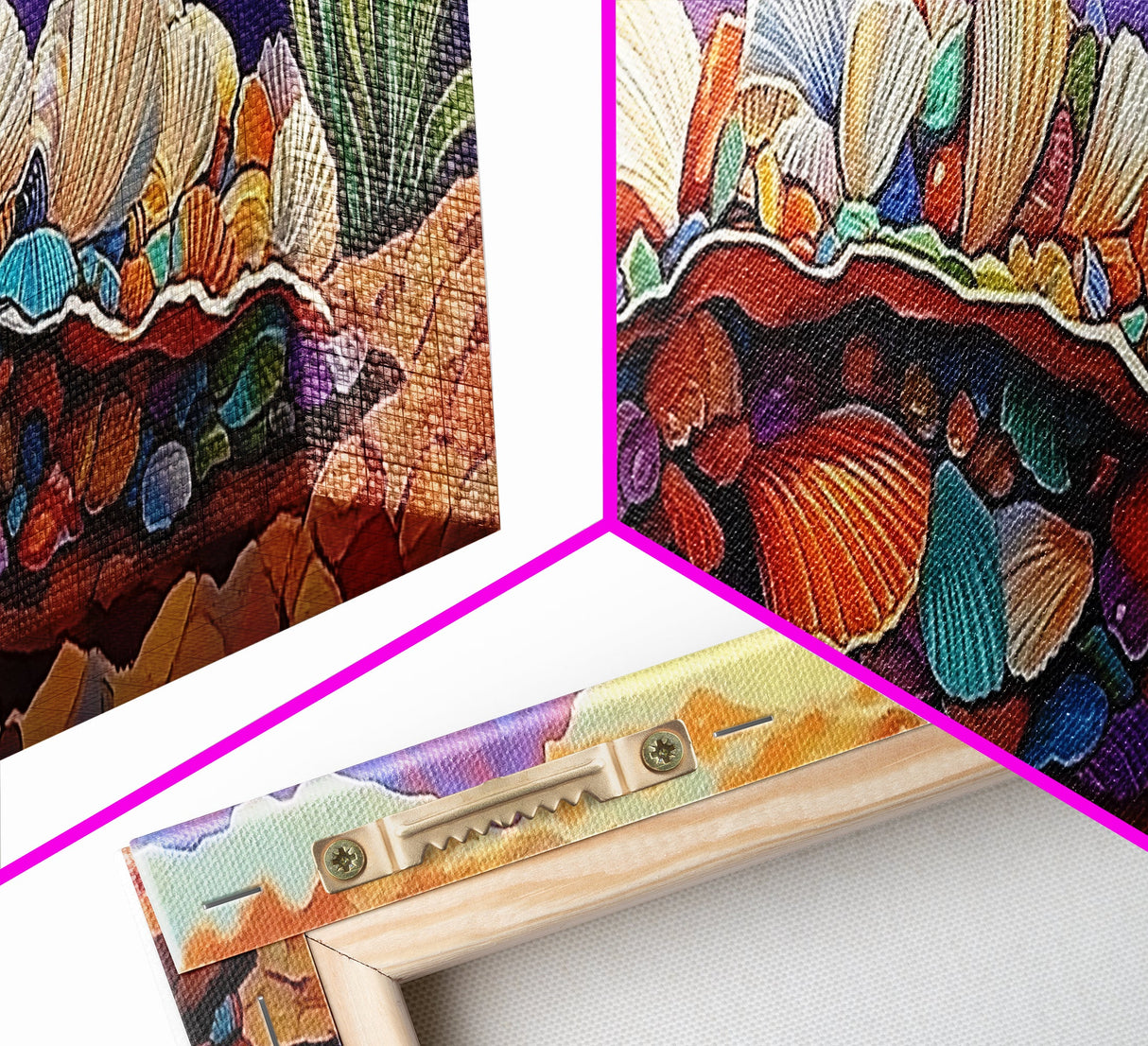 Colorful Shell Art, Coastal Mountain Decor, Ocean Nature Vibes, Beach Shell Wall, Framed Canvas Print, Living Room Coastal Boho Art