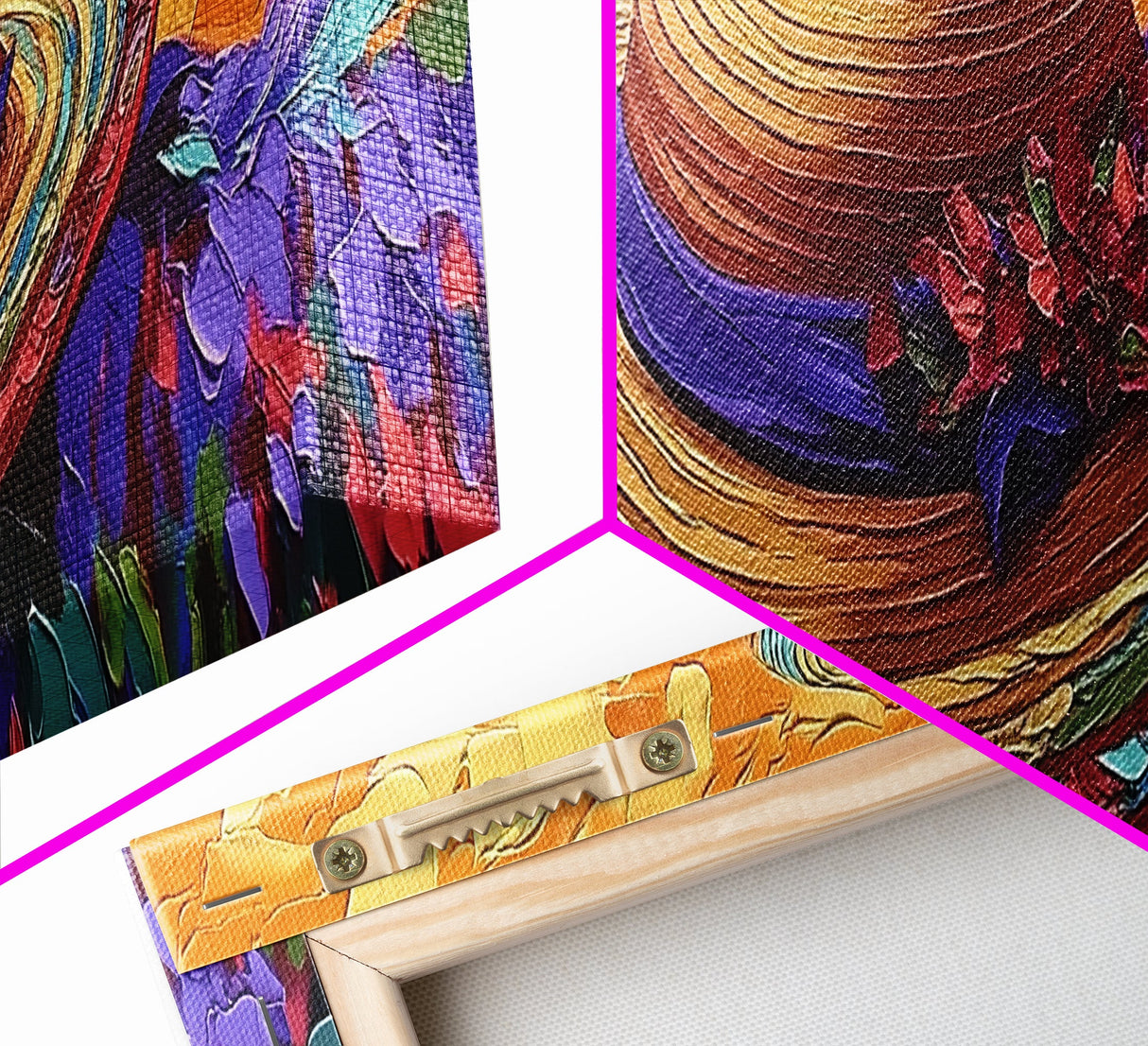 Sun Hat Painting, Floral Accent, Bold Texture, Summer Vibes, Framed Canvas Print, Boho Wall Art, Bedroom or Dressing Room Decor
