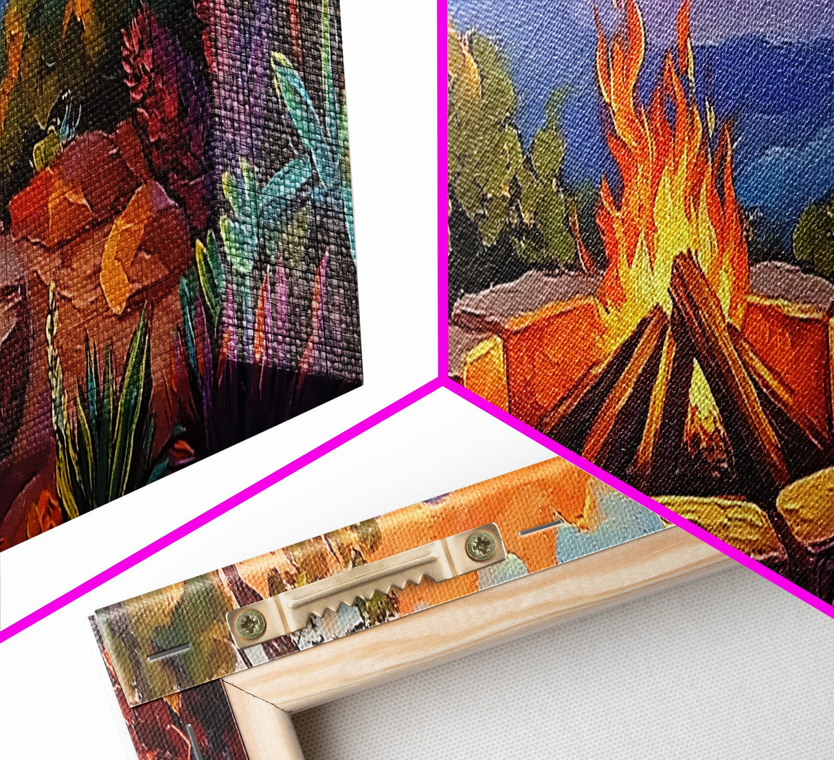 Mountain Campfire Glow, Forest Bonfire Scene, Sunset Wilderness Art, Canvas Print, Autumn Living Room Decor, Rustic Outdoor Vibe