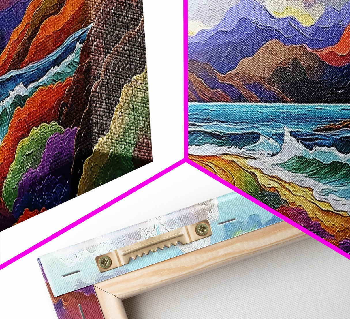 Colorful Mountains, Ocean Road, Vibrant Sunset, Framed Canvas Print, Scenic Nature Wall Art, Coastal Living Room Decor, Bold Art