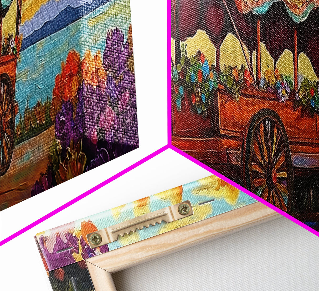 Flower Wagon, Sunset Trail, Wildflower Garden, Rustic Charm, Framed Canvas Print, Autumn Wall Art, Living Room Decor, Country Farmhouse Art