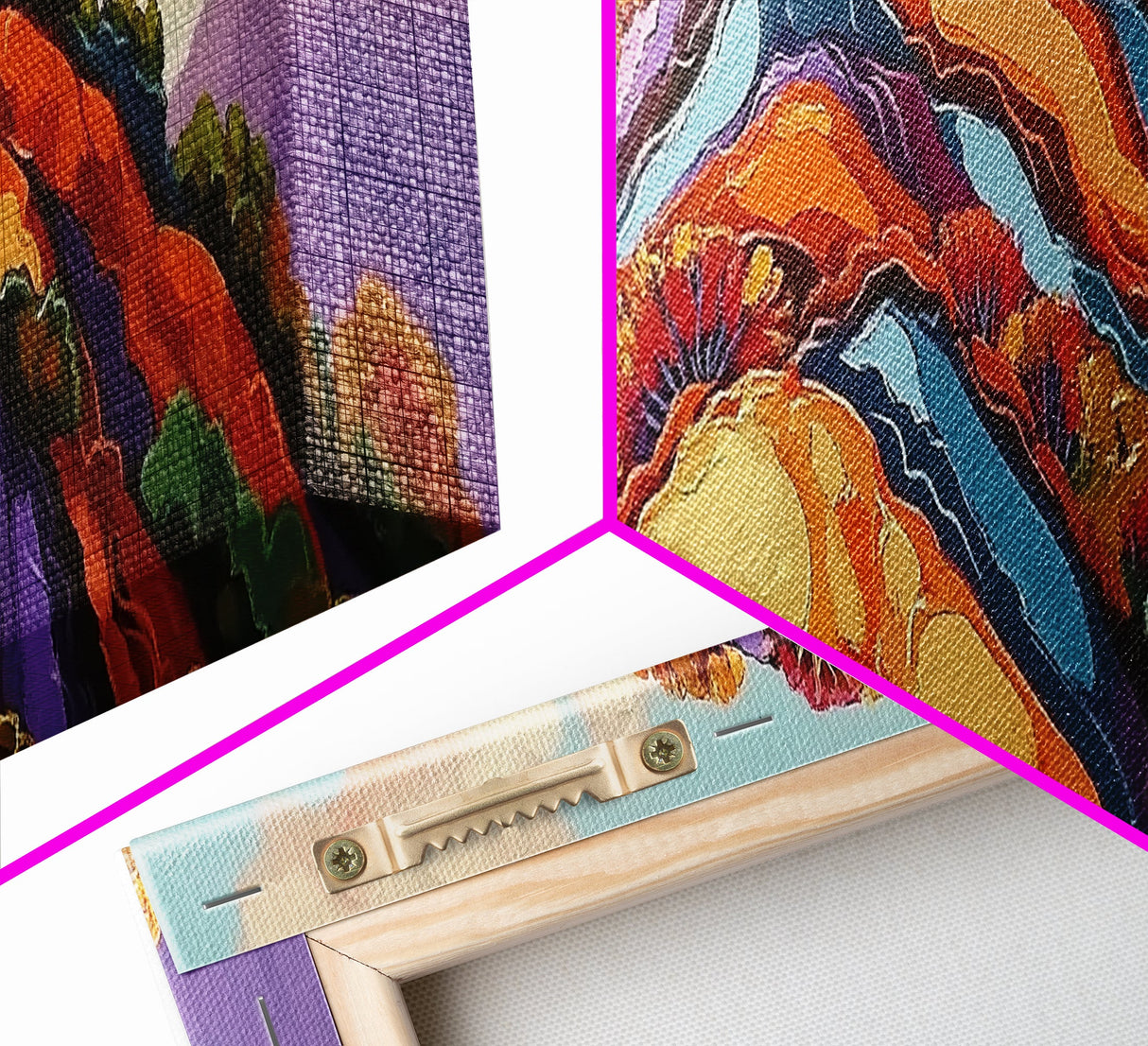 Painted Mountains, Autumn Hills, Desert Landscape, Bold Colors, Framed Canvas Print, Hallway Art, Vibrant Nature Decor, Western Style