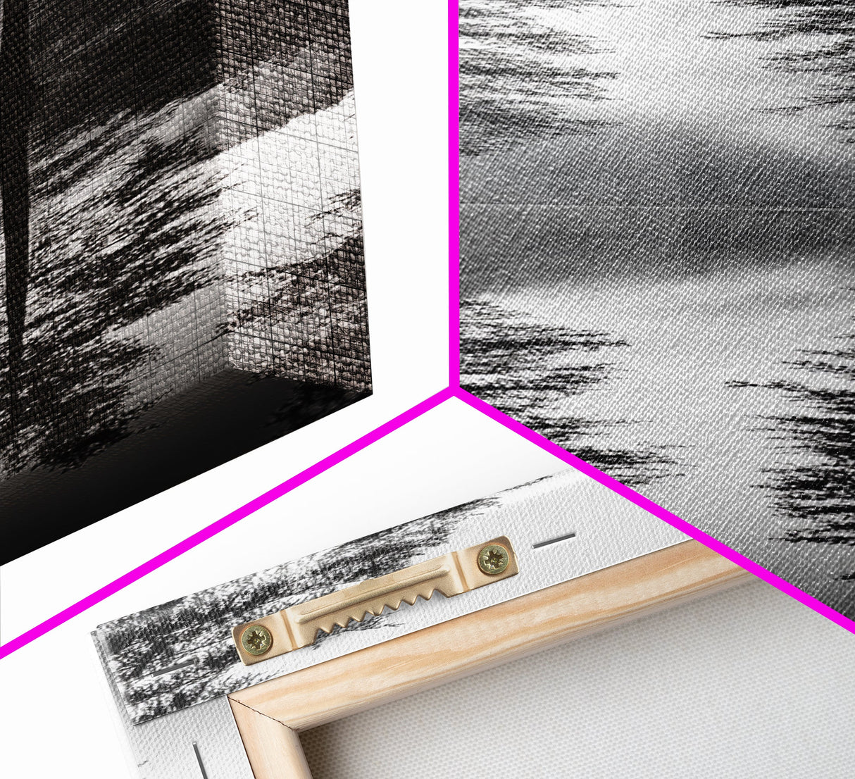 Twin Pines, Forest Reflection, Misty Lake, Black and White Nature, Framed Canvas Print, Living Room Wall Art, Nature Photography, Zen Decor