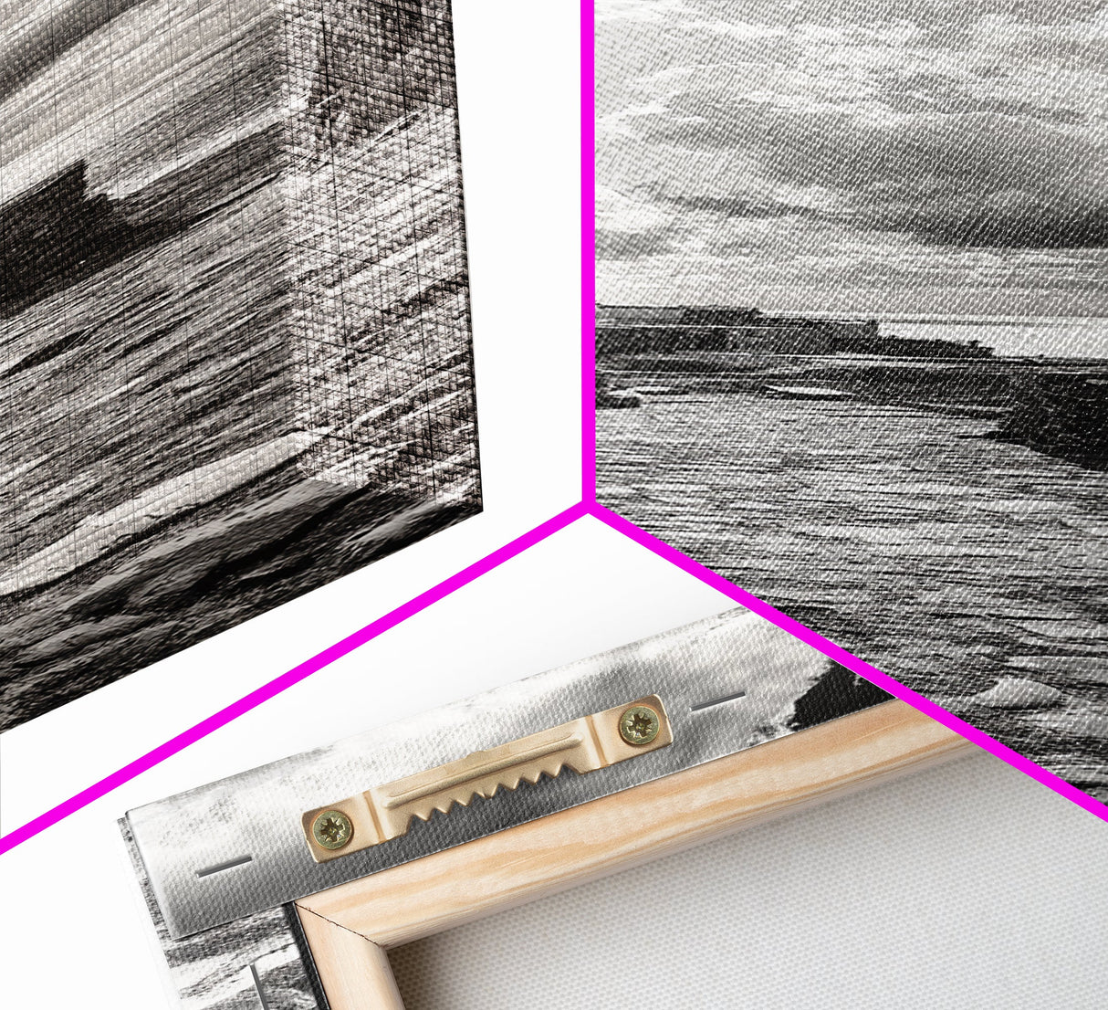 Coastal Street, Ocean View, Mediterranean Charm, Monochrome Photography, Framed Canvas Print, Living Room Print, Kitchen Wall Art
