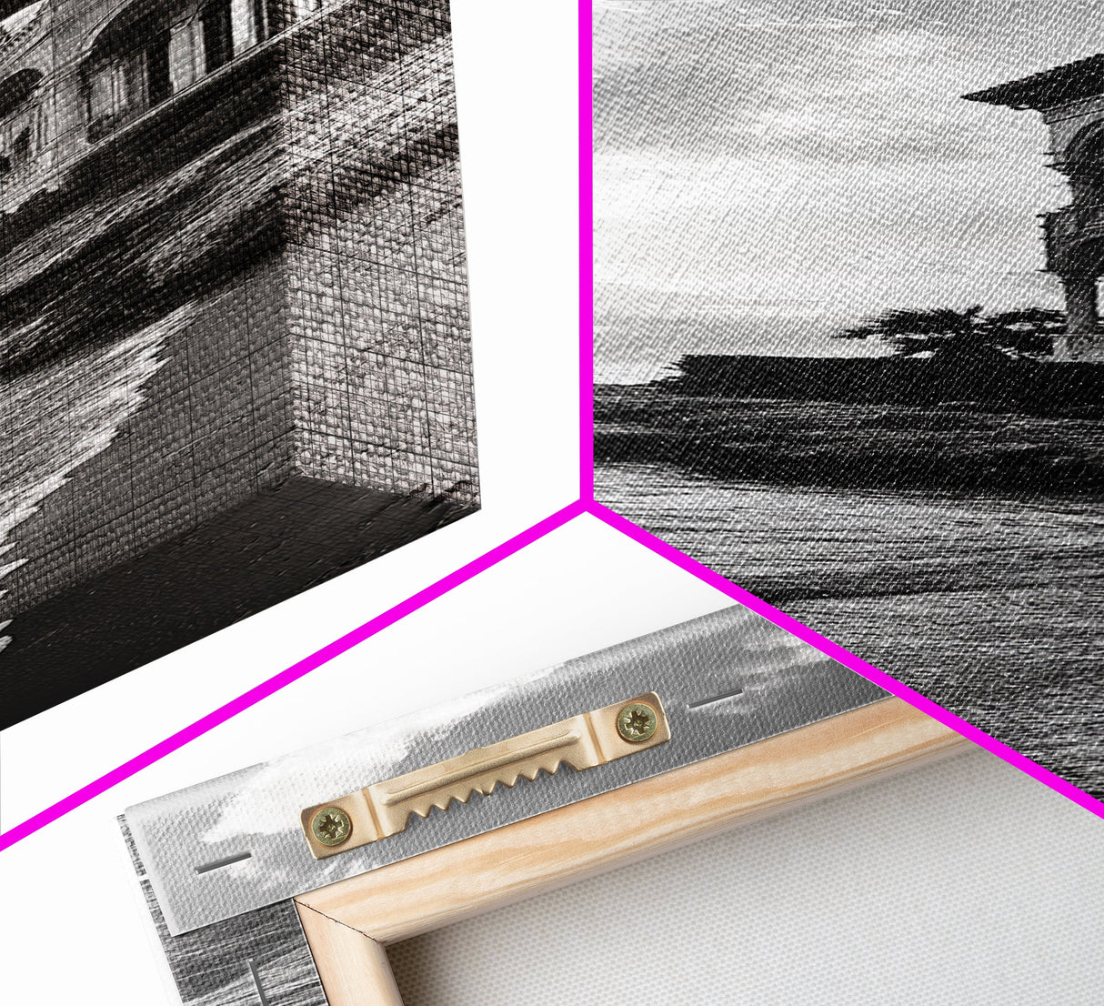 Italian Villa Coast, Seaside Architecture Print, Elegant Travel Decor, Framed Canvas Print, Dining Room Wall Art, Monochrome
