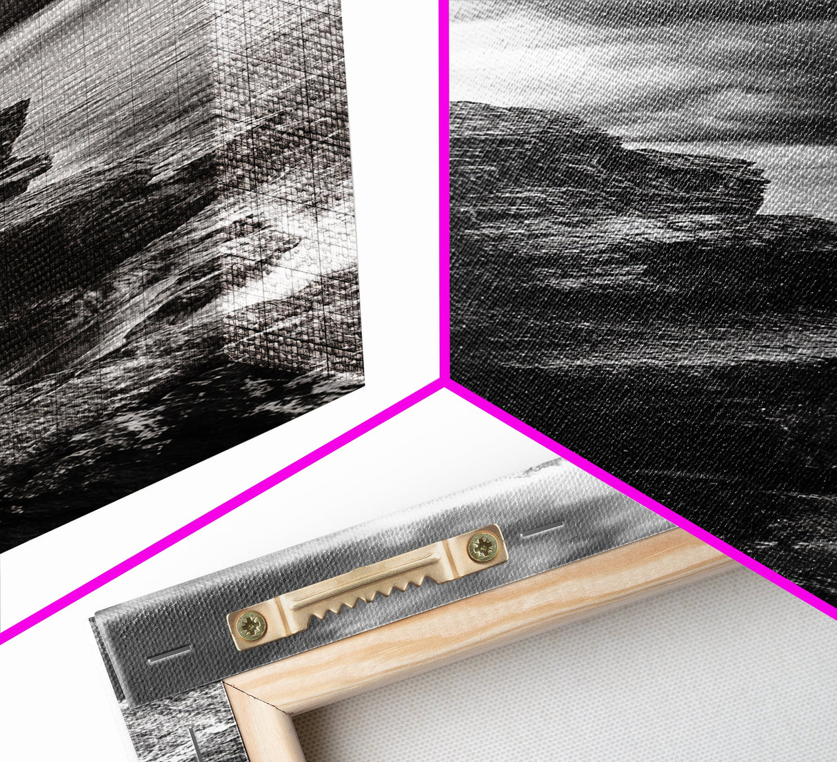 Lighthouse Coast, Stormy Sky, Black White Ocean, Framed Canvas Print, Nautical Wall Art, Rustic Beach House Living Room Decor