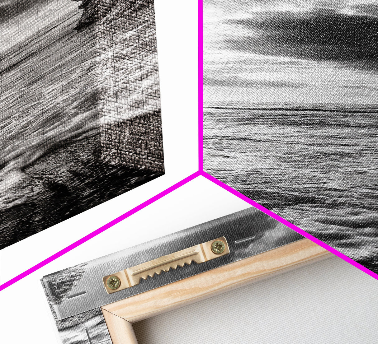 Ocean Gap, Cliffside Horizon, Black White Waves, Framed Canvas Print, Modern Coastal Wall Art, Nautical Living Room Decor, Nature Decor