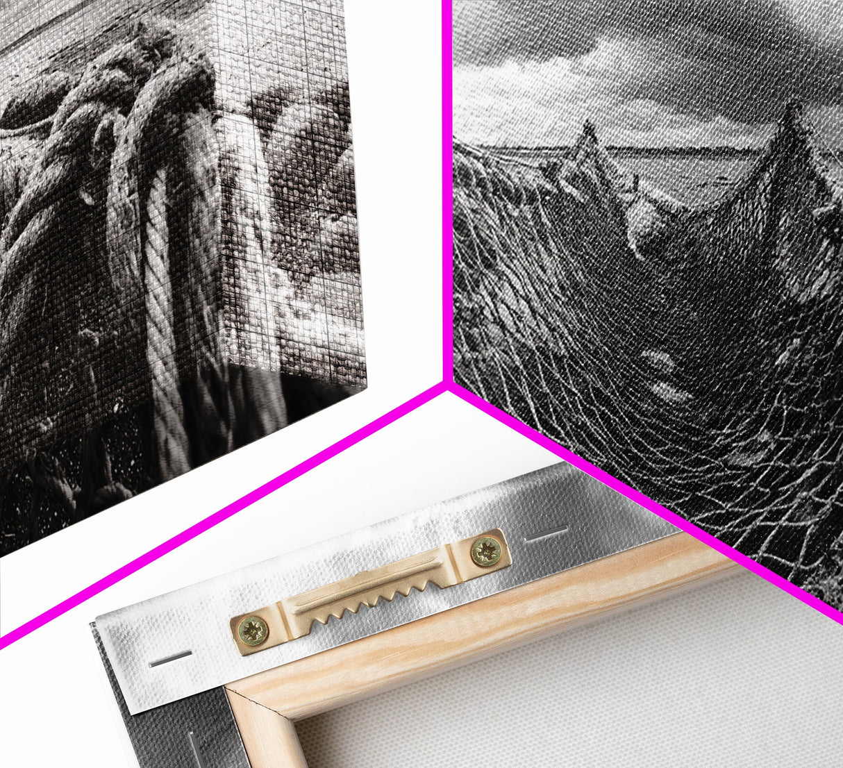 Fishing Net, Stormy Shore, Maritime Nostalgia, Rugged Rope Art, Framed Canvas Print, Nautical Living Room Wall Decor
