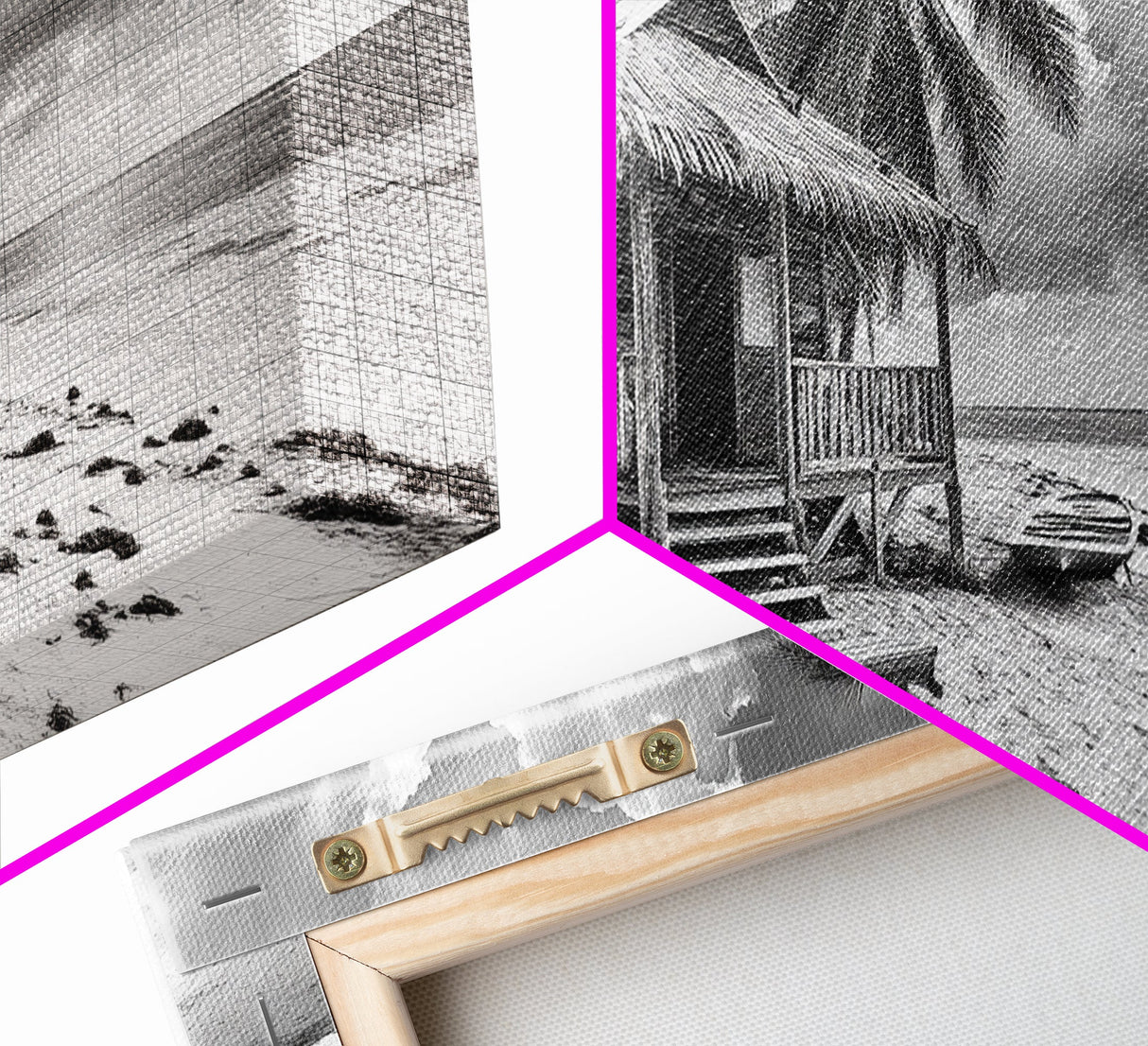 Tropical Hut, Palm Tree Scene, Island Escape Photo, Framed Canvas Print, Beach House Wall Art, Rustic Boho Coastal Decor, Nature Scene