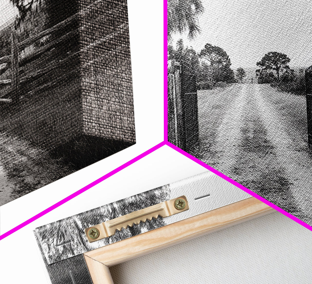 Rustic Gate Trail, Southern Country Road, Tree-Lined Entry, Framed Canvas Print, Farmhouse Style, Entryway or Office Wall Art
