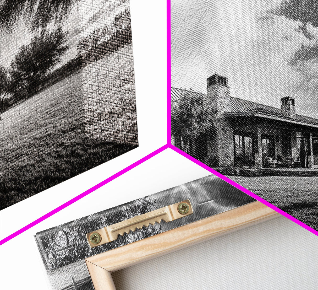 Southwestern Ranch Home, Texas House Scene, Peaceful Rural Living, Framed Canvas Print, Rustic Landscape Art, Living Room Decor