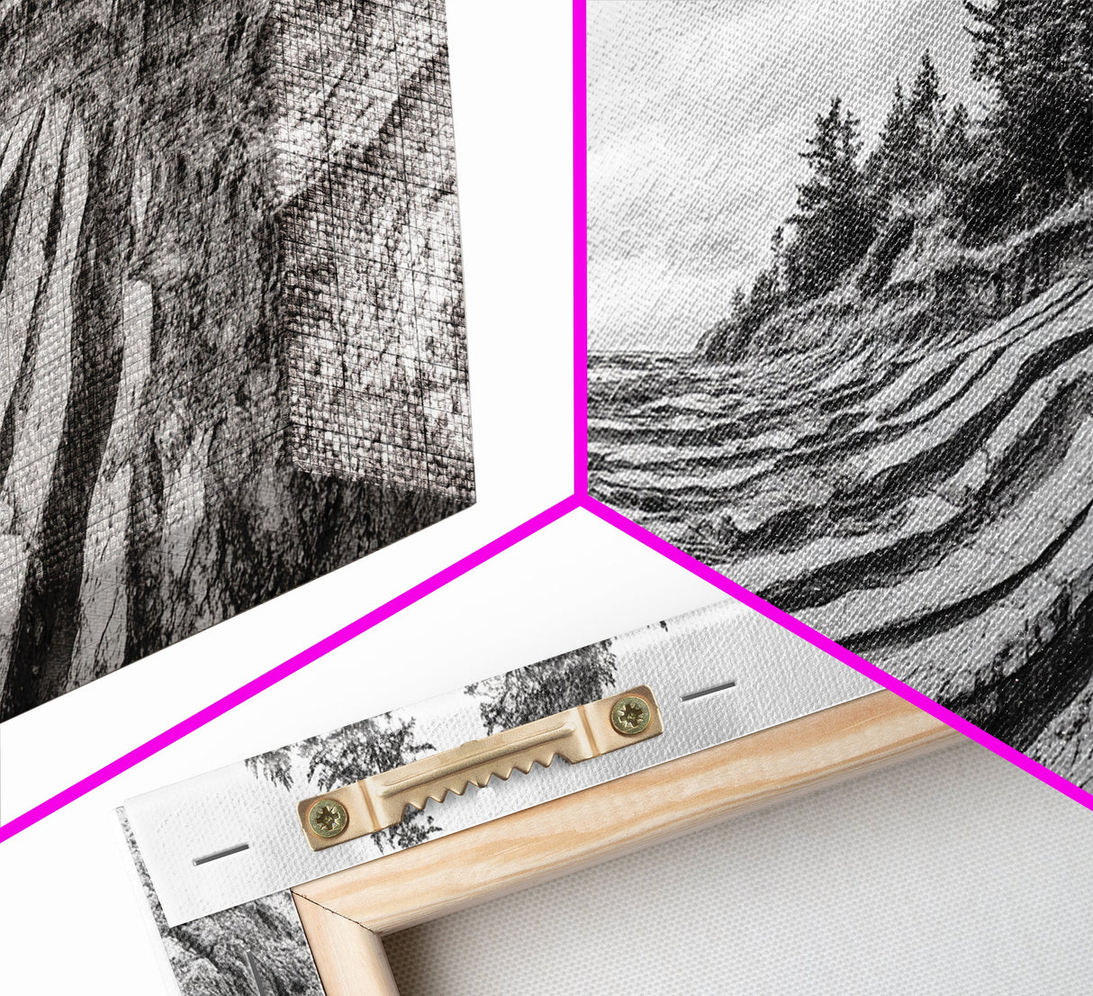 Striped Cliffs, Coastal Layers, Forest Edge, Earth Patterns, Framed Canvas Print, Nature Abstract Art, Bedroom Wall Decor