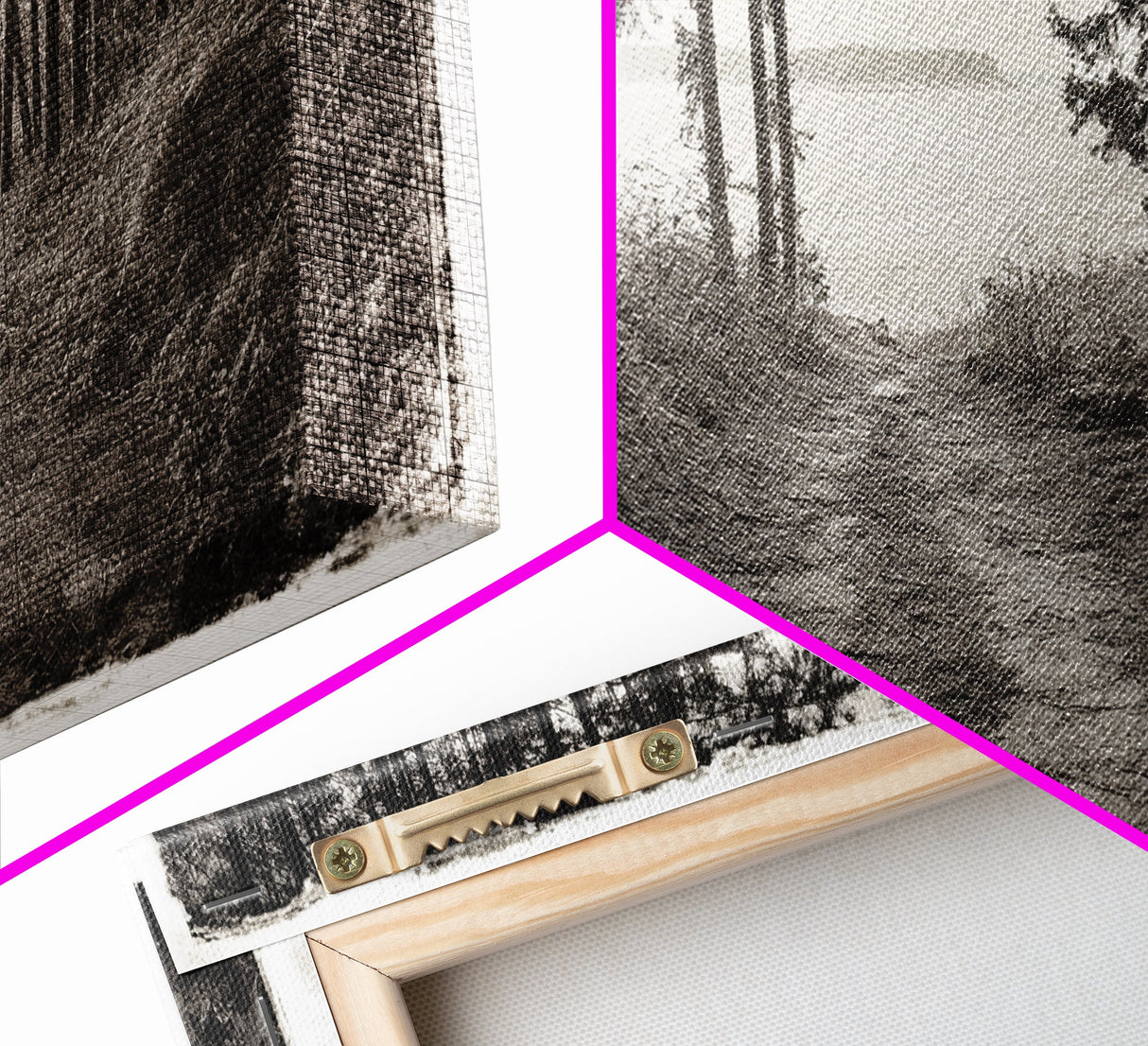 Forest Path, Island View, Vintage Border, Nature Trail, Canvas Print, Sepia Landscape Art, Entryway Wall Art, Woodland Photography Style