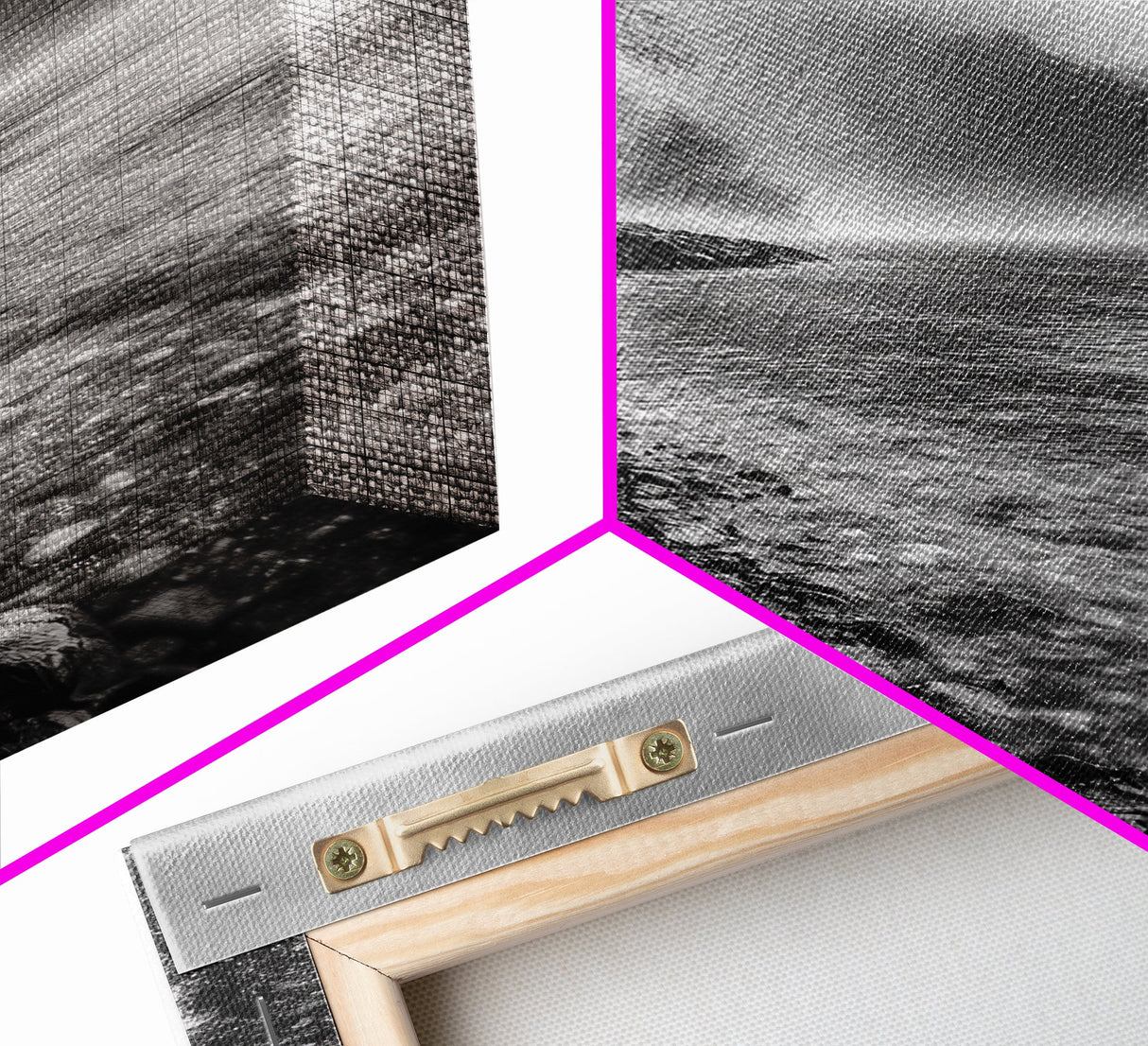 Foggy Coast, Moody Shore, Tranquil Pebbles, Forest Water, Framed Canvas Print, Bathroom Wall Art, Nature Photography Style, Calm Retreat Decor