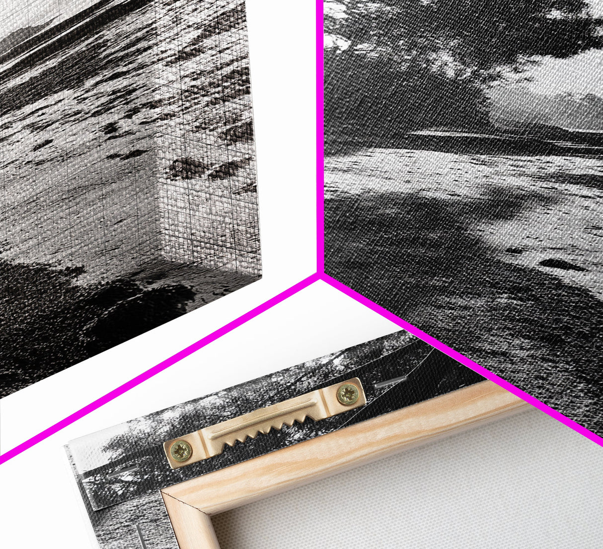 Coastal Shadows Path, Black and White Landscape, Framed Canvas Print, Entryway Art, Calm Nature Scene, Moody Coastal Wall Decor
