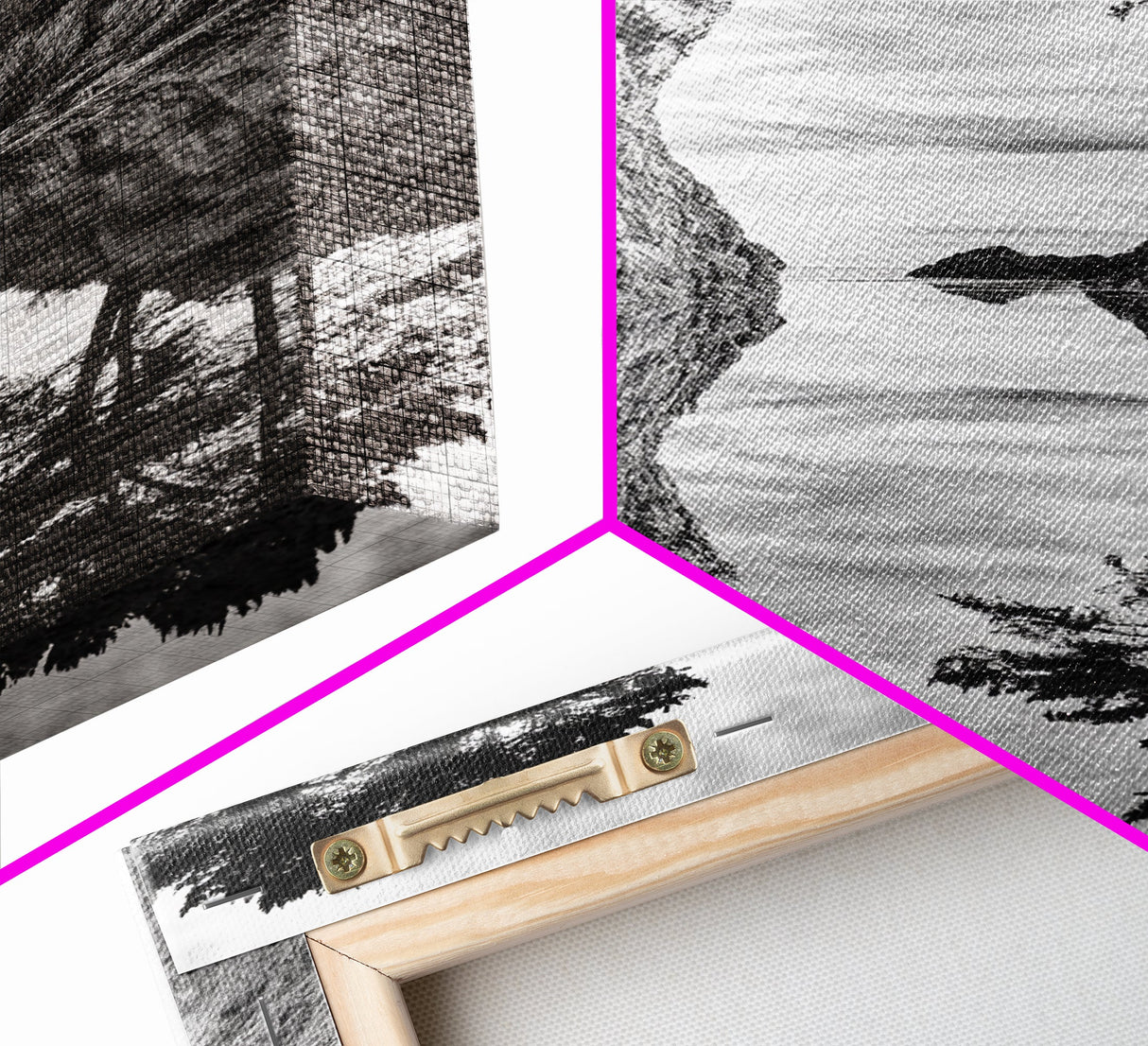 Reflected Trees, Peaceful Cove, Monochrome Seascape, Tranquil Decor, Framed Canvas Print, Zen Wall Art, Entryway Print, Coastal Calm