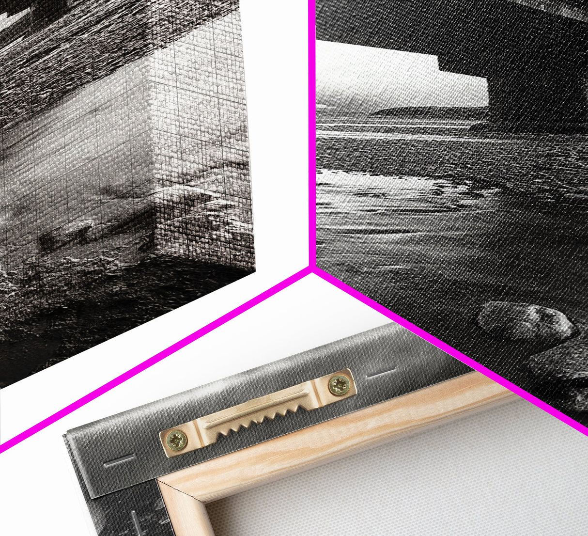 Stormy Bridge, River Rocks, Dramatic Sky, Modern Landscape, Framed Canvas Print, Moody Photography, Office Wall Art, Minimalist Decor