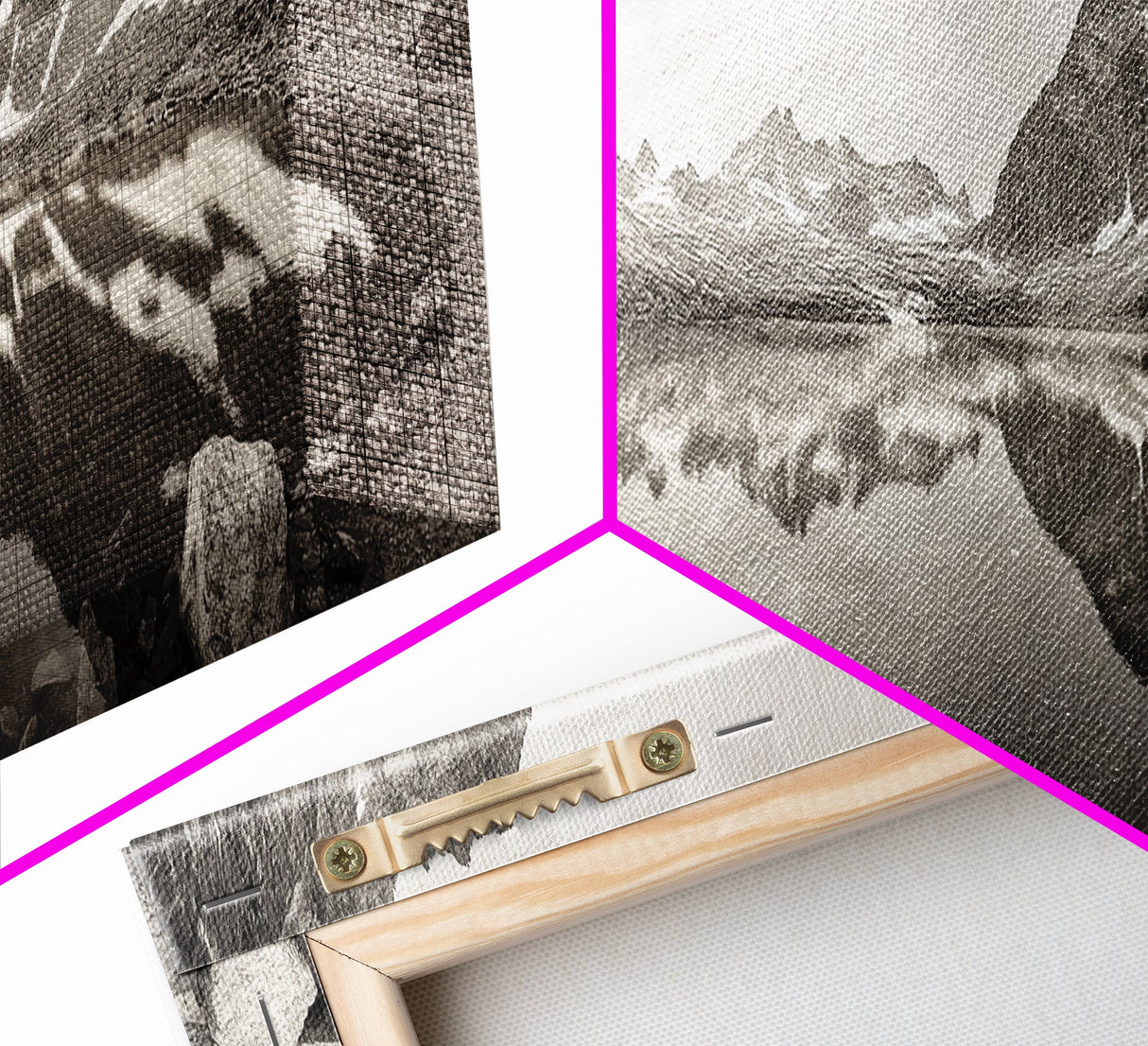 Alpine Reflection, Snowy Peaks, Tranquil Water, Framed Canvas Print, Nature Photography, Minimalist Wall Art, Bedroom or Office Decor