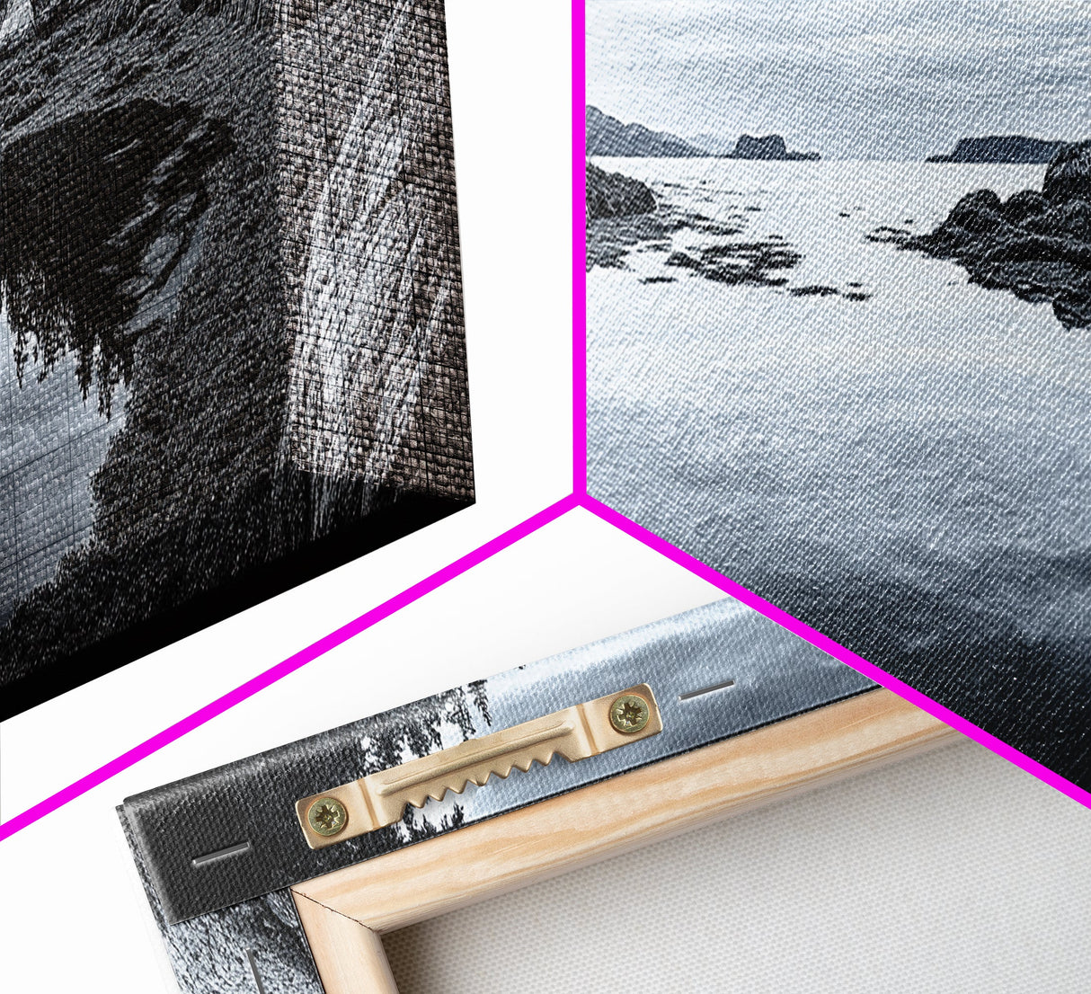 Forest Inlet, Calm Waters, Rocky Shore, Framed Canvas Print, Pacific Northwest Wall Art, Neutral Decor, Nature Photography, Rustic Vibes