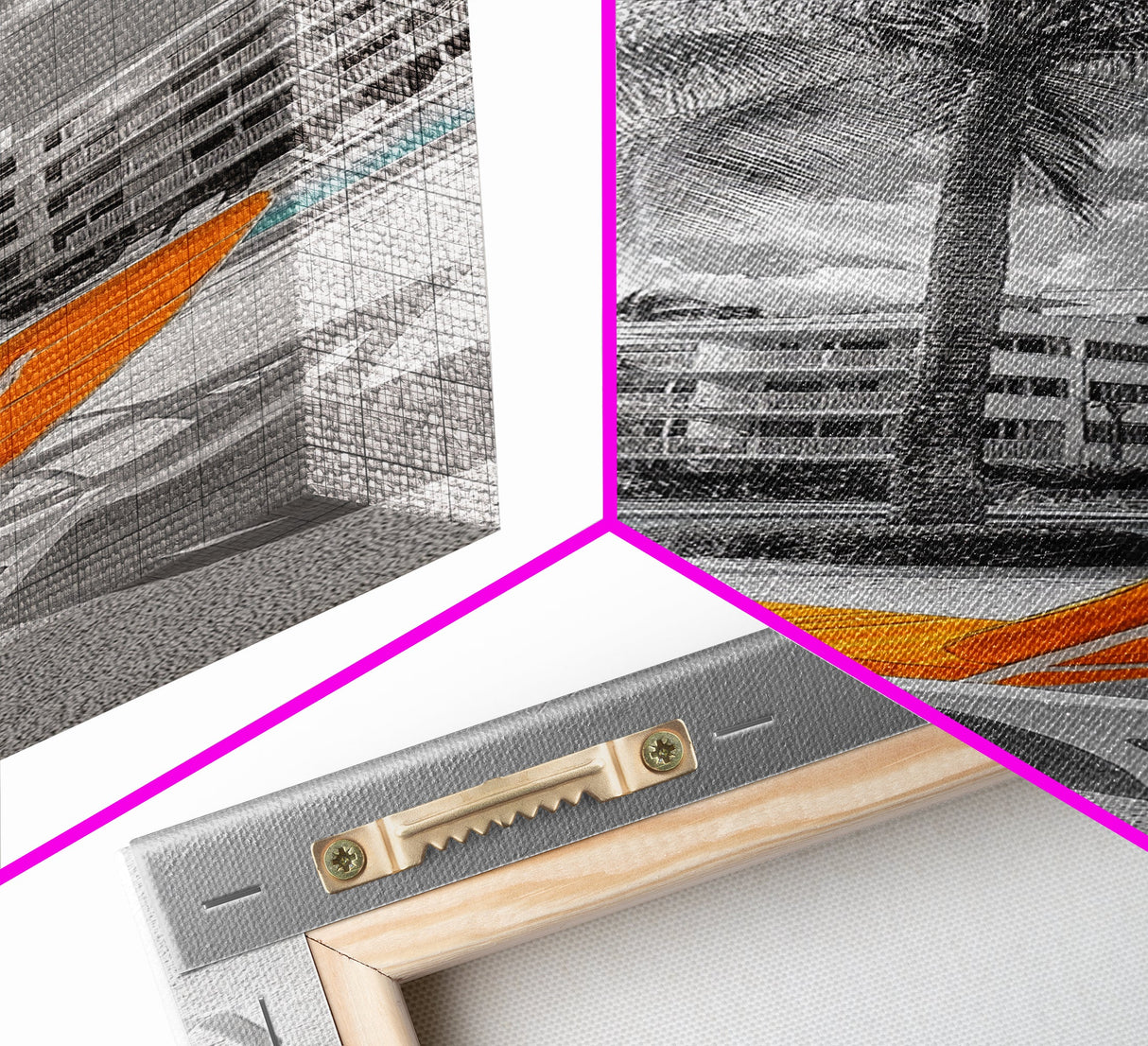 Poolside Palm, Tropical Escape, Resort Vibe, Orange Chair, Framed Canvas Print, Summer Wall Decor, Boho Art, Living Room Tropical Art