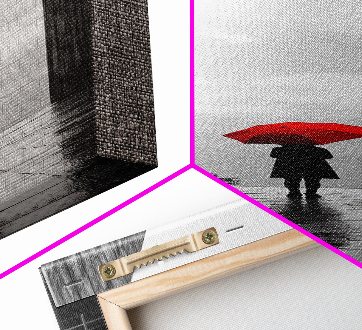 Red Umbrella, Rainy Day, Urban Silhouette, Framed Canvas Print, Minimalist Wall Art, Modern Entryway Decor, Monochrome Mood