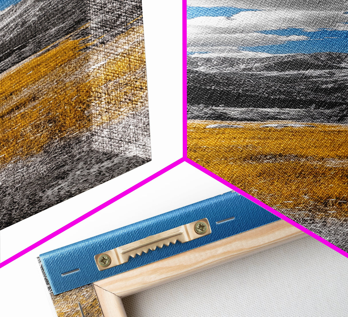 Golden Field, Mountain Range, Blue Sky, Framed Canvas Print, Autumn Landscape Art, Nature Lover Gift, Cabin Wall Art, Rustic Farmhouse Decor