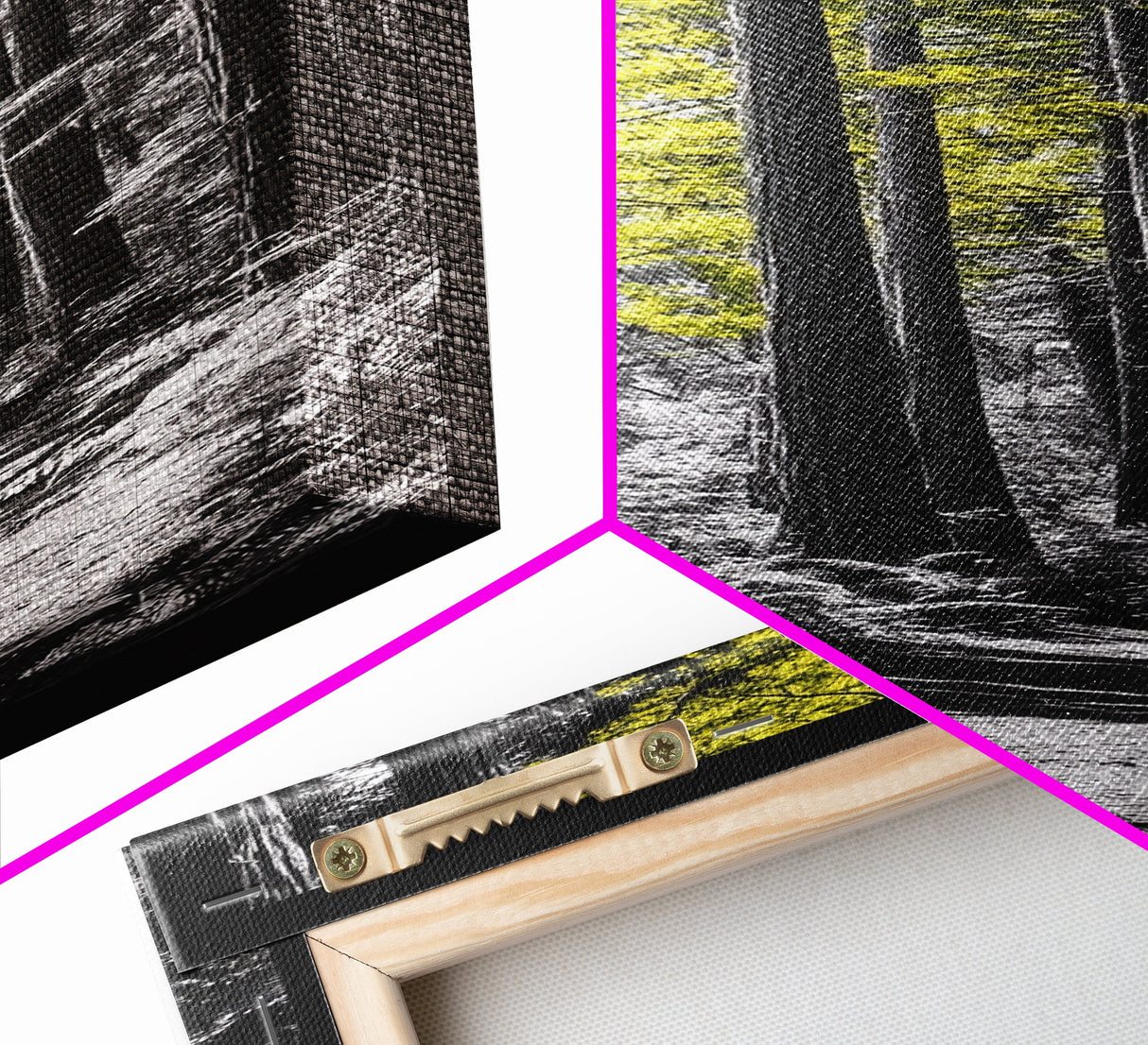 Forest Path Print, Yellow Tree Glow Art, Nature Lover’s Retreat, Framed Canvas Print, Fall Woodland Living Room Wall Decor, Moody Landscape