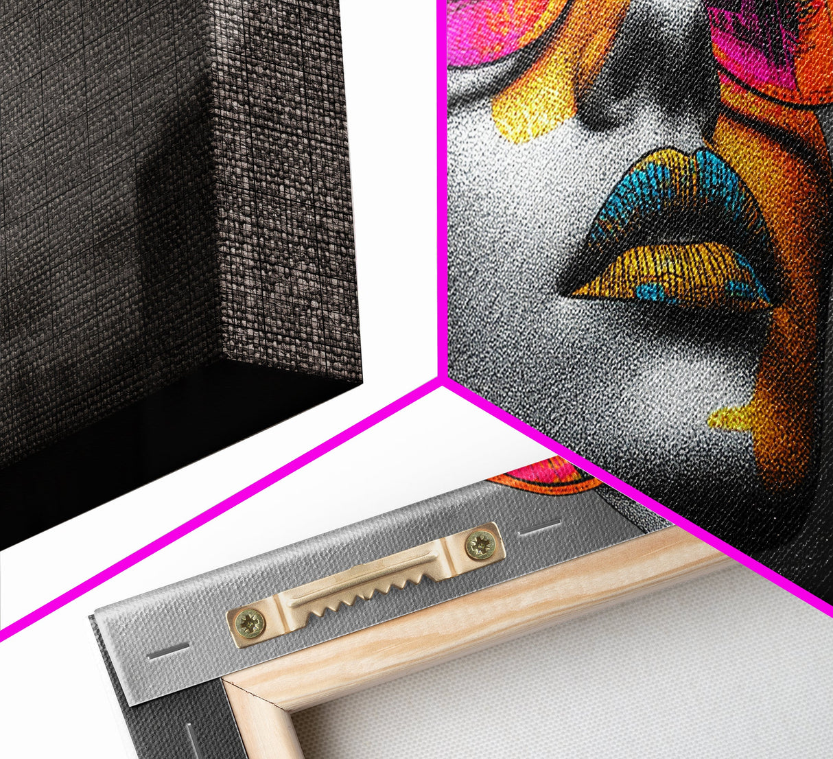 Pop Art, Sunglasses, Neon, Bold and vibrant pop art woman in neon shades on Framed Canvas Print, modern Teen Room Wall Art, Stylish Decor
