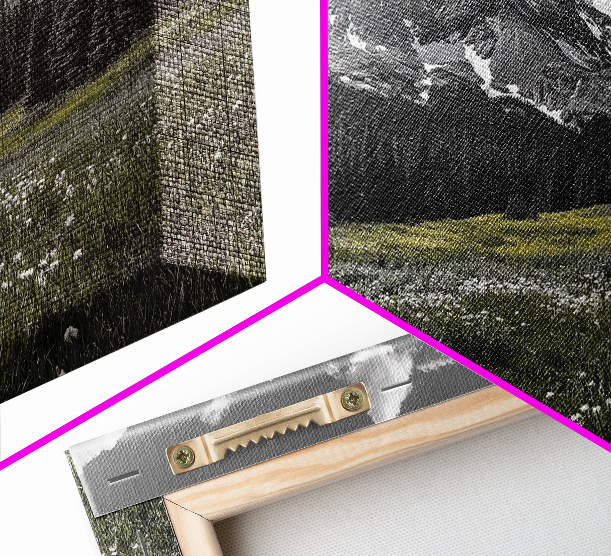Mountain, Meadow, Wildflowers, Alpine meadow bloom and majestic peak on this Framed Canvas Print, serene Nature Wall Art for Entryway