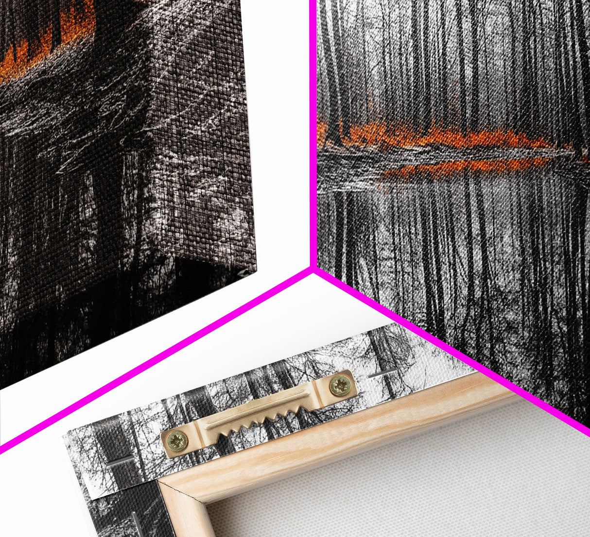 Reflected Forest, Orange Leaves, Tranquil River, Monochrome Fall, Canvas Print, Rustic Decor, Bedroom Wall Art, Woodland Scene