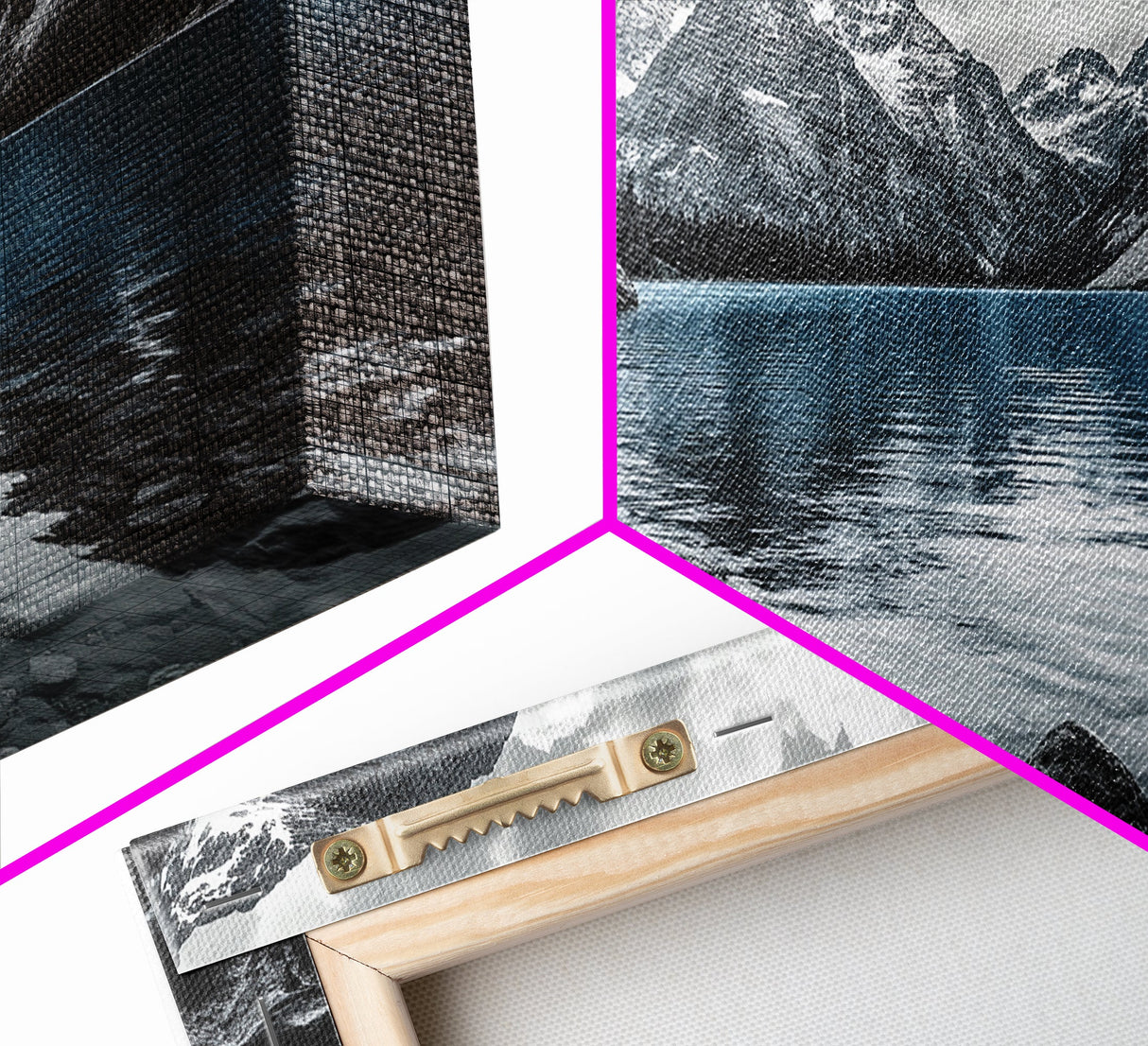 Tranquil Lake, Mountain View, Nature Calm, Winter Reflections, Framed Canvas Print, Living Room Wall Art, Serene Landscape Photography