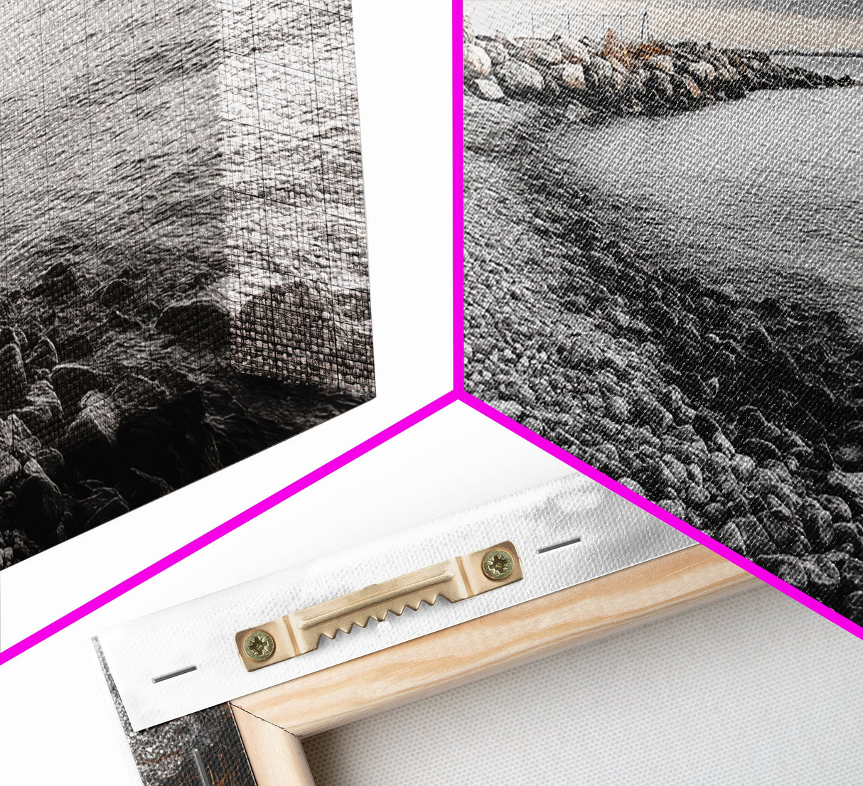 Coastal Path, Stormy Shore, Serene View, Monochrome Mood, Framed Canvas Print, Beach Wall Art, Peaceful Nature, Seaside Photography Decor