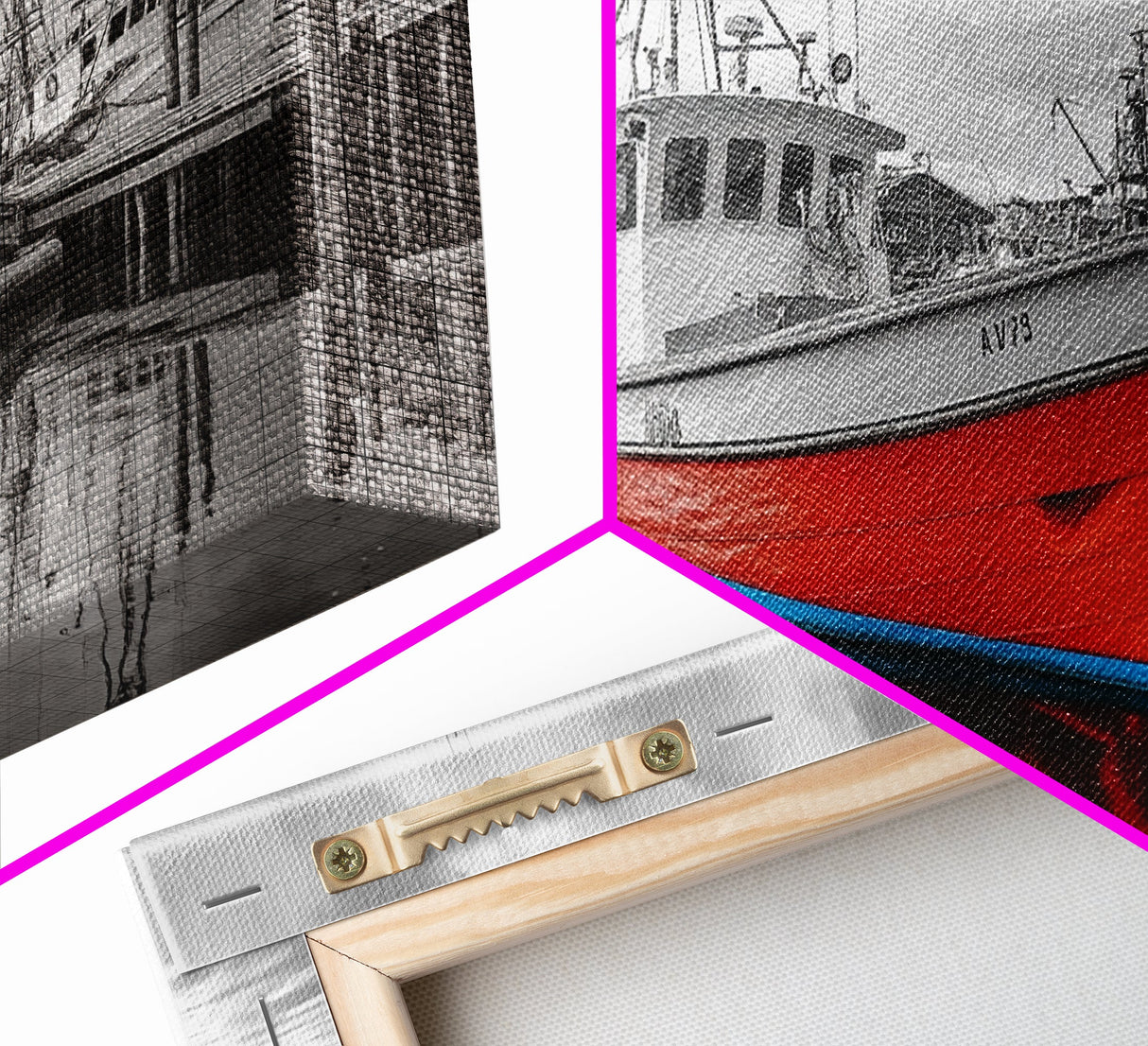 Red Boat, Dock Reflections, Moody Sky, Harbor Life, Framed Canvas Print, Nautical Wall Decor, Coastal Art, Living Room Art, Maritime Style
