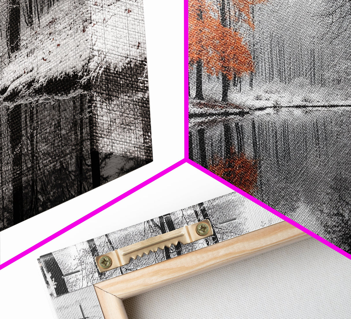 Orange Tree, Snow Forest, Winter River, Autumn Contrast, Canvas Print, Fall Wall Decor, Living Room Art, Nature Photography, Moody Art