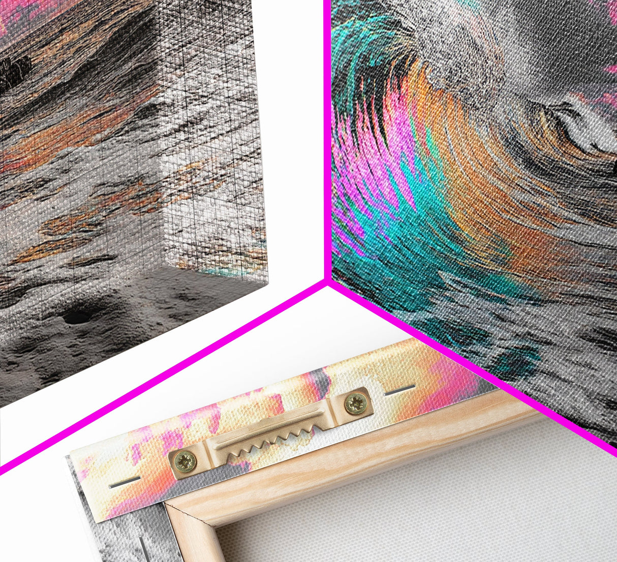 Neon Wave, Tropical Sunset, Bold Ocean Art, Framed Canvas Print, Color Pop Wall Decor, Surfer Room Style, Coastal Vibe Art