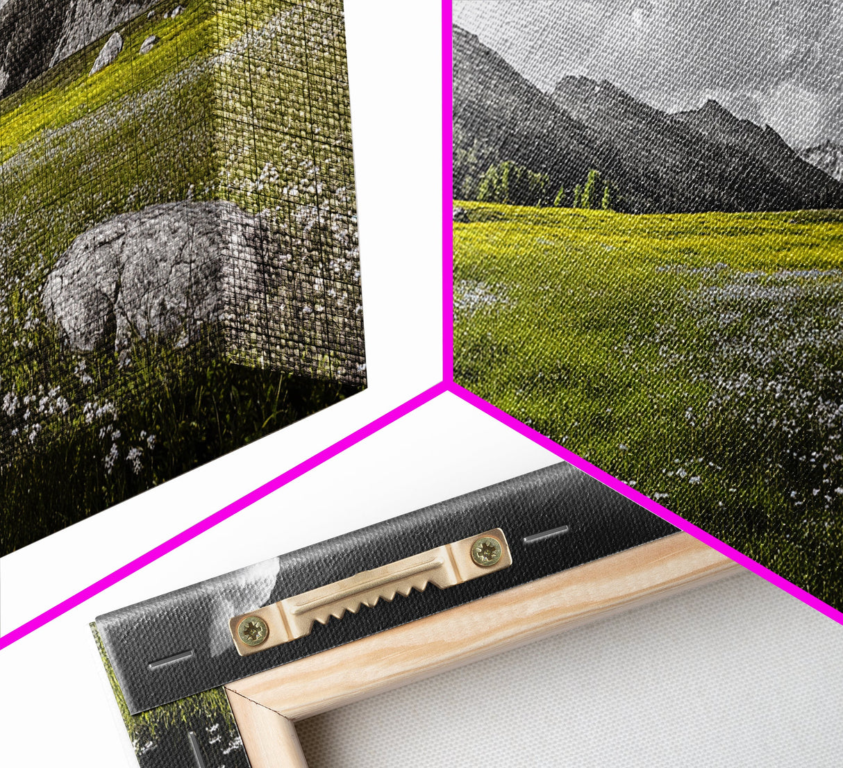 Mountain Meadow, Alpine Landscape, Nature Photography, Wildflower Field, Framed Canvas Print, Bedroom Wall Art, Summer Vibes, Scenic Escape