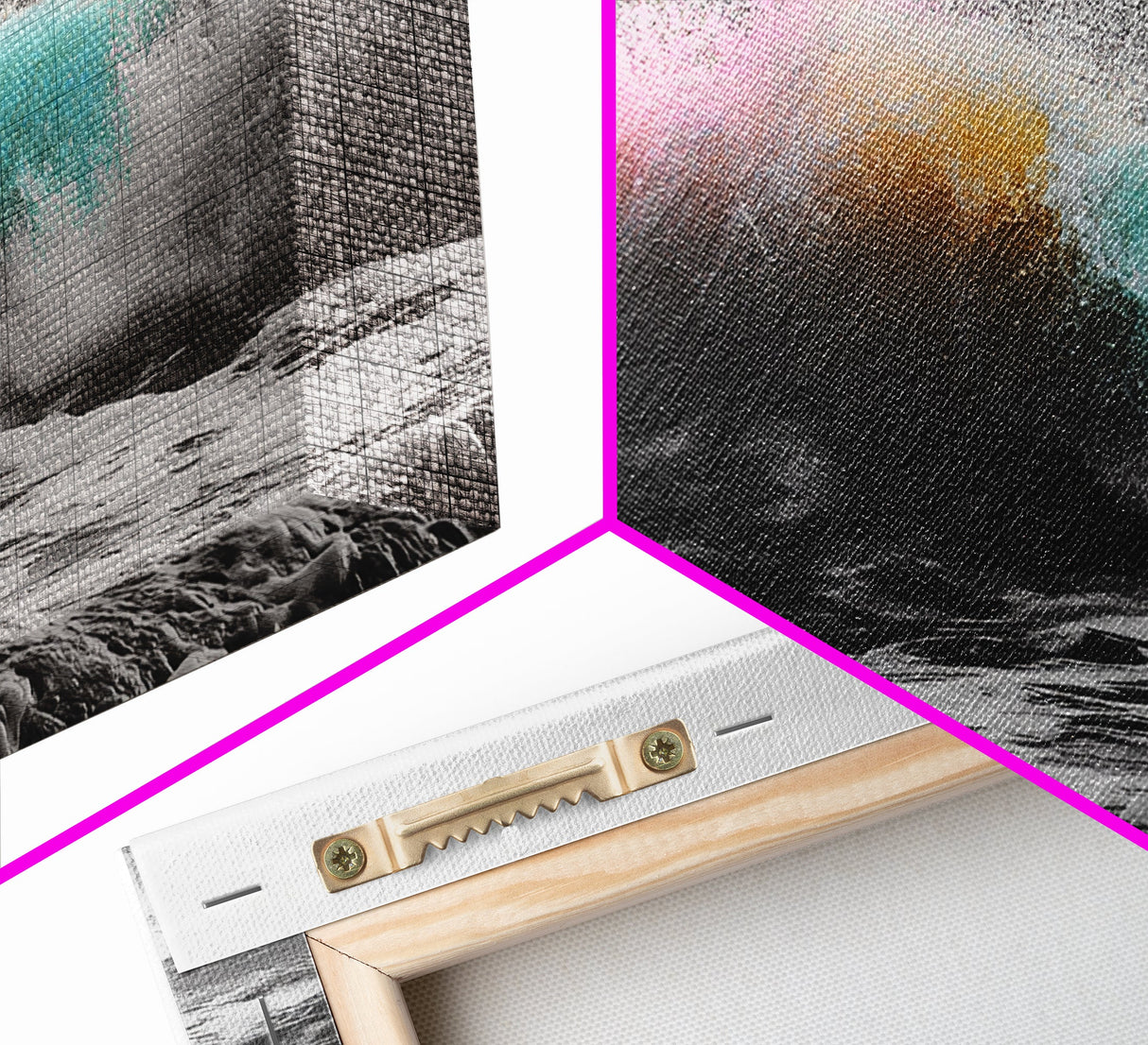 Rainbow Ocean Wave, Vibrant Sea Spray Art, Color Explosion Surf, Framed Canvas Print, Bathroom Wall Art, Coastal Modern Abstract