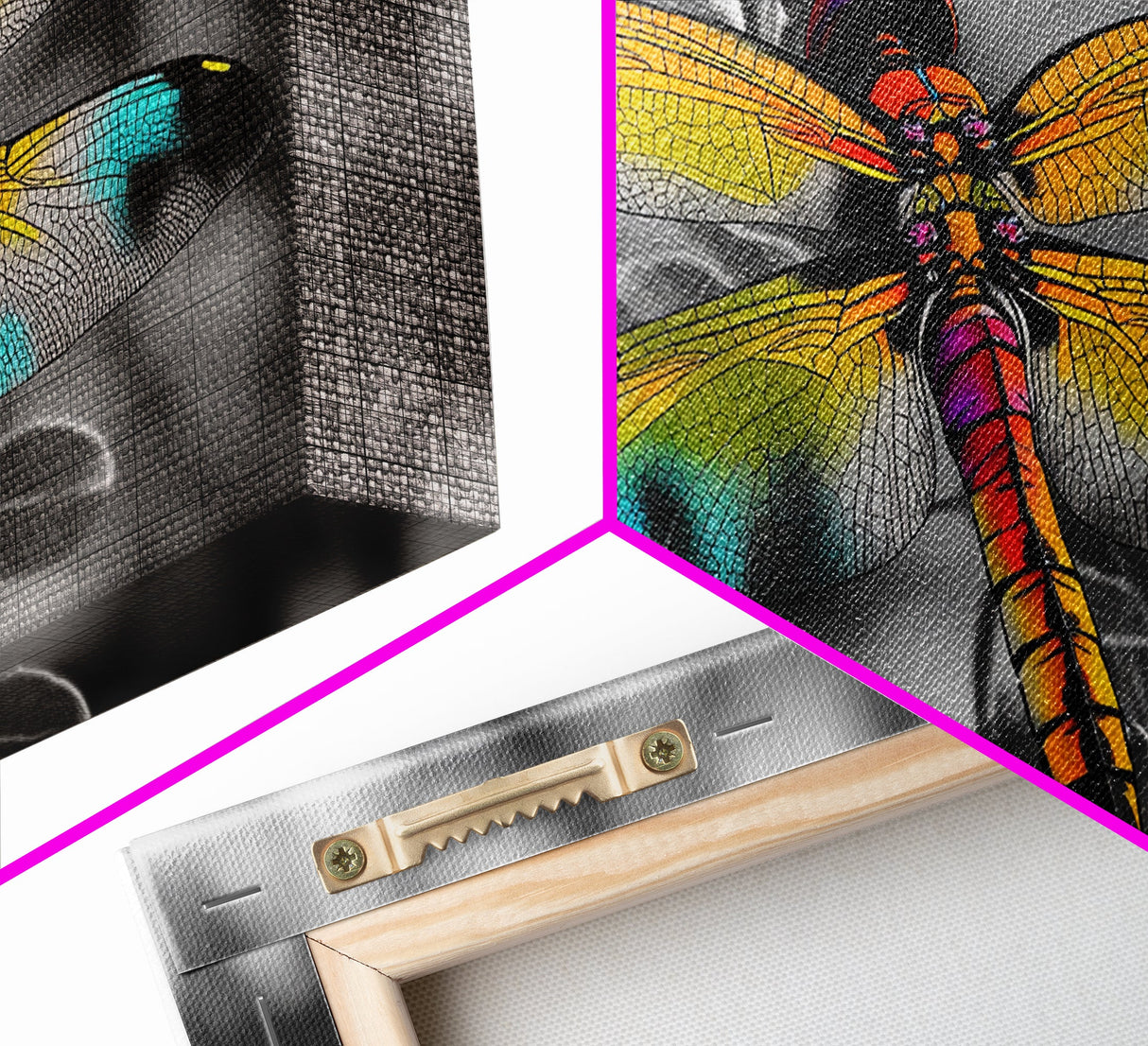 Rainbow Dragonfly, Nature Close-Up, Bold Insect Art, Canvas Print, Boho Wall Art, Botanical Decor, Vibrant Bedroom Accent Piece
