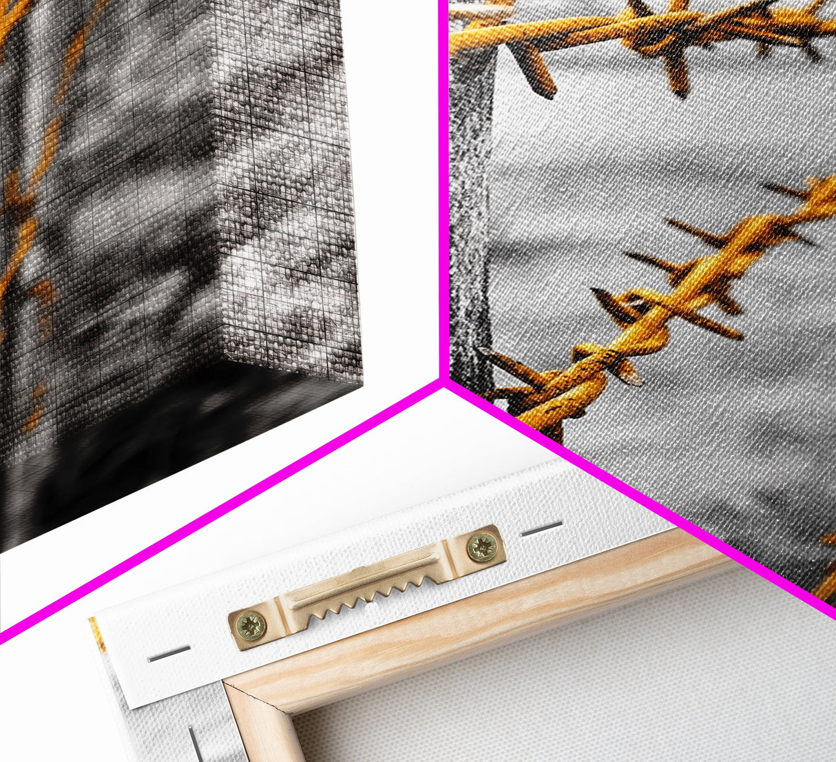 Yellow Fence Wire, Rustic Barbed Wire, Country Fence, Framed Canvas Print, Farmhouse Wall Art, Minimalist Rustic Home Decor