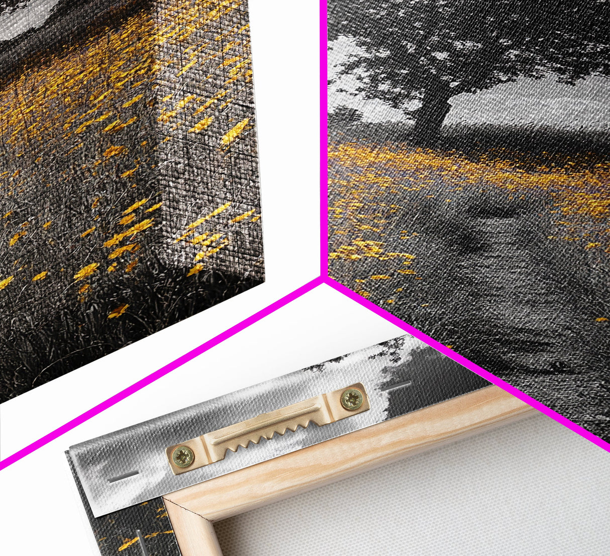 Yellow Meadow, Tree Path, Sunny Flowers, Autumn Framed Canvas Print, Field Landscape Wall Art, Nature Lover Decor, Boho Fall Vibes