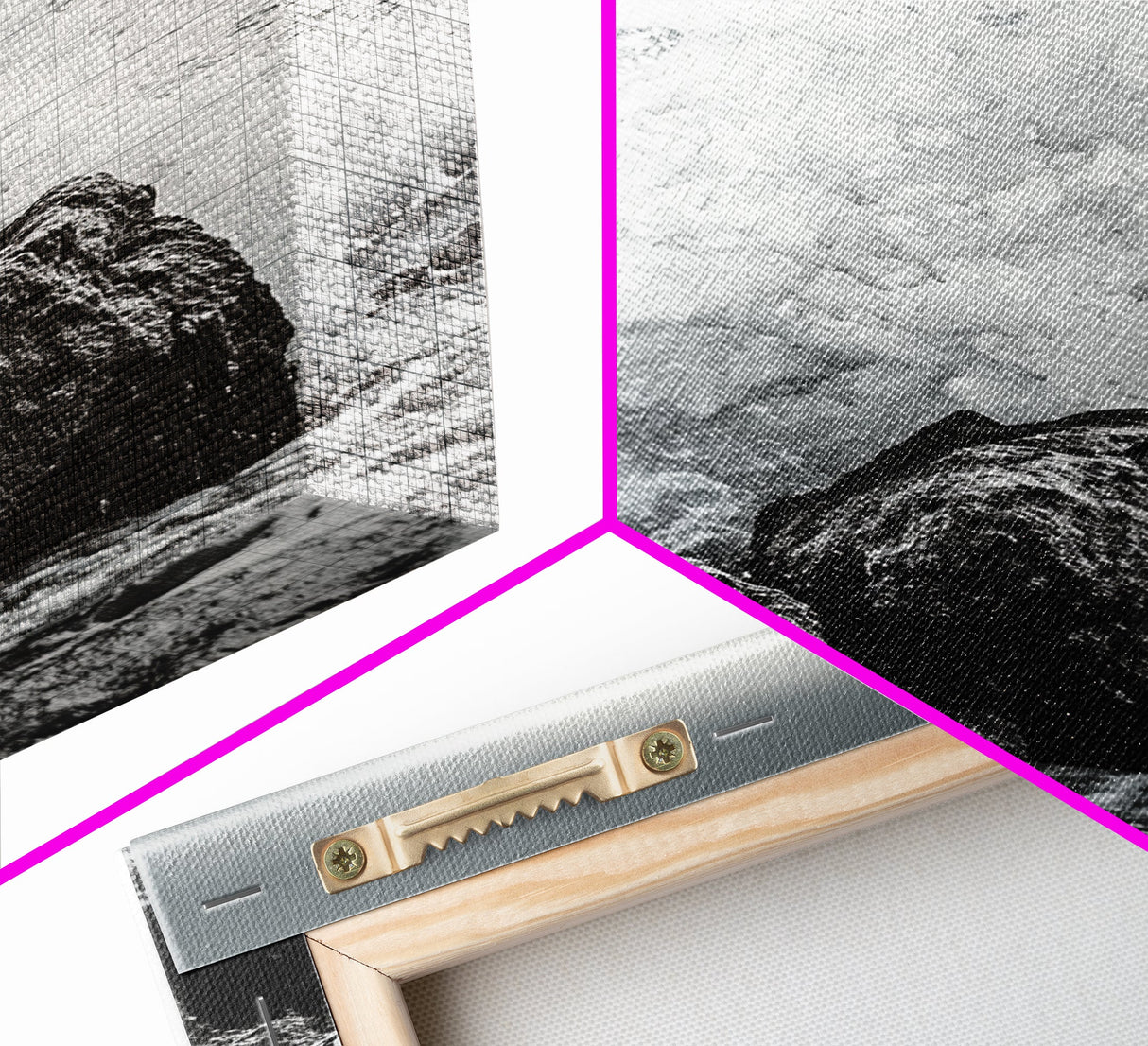 Ocean Splash, Rocky Coast, Dramatic Seascape, Monochrome Power, Framed Canvas Print, Coastal Wall Art, Entryway or Office Decor
